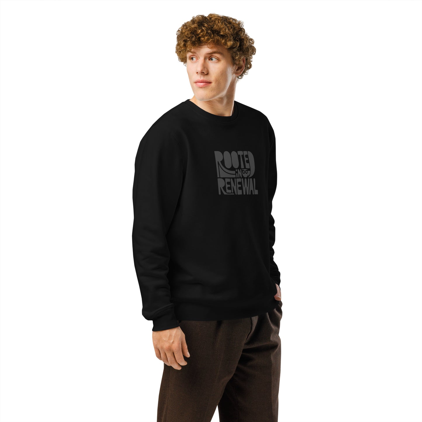 Unisex Organic Mid-Weight Sweatshirt "Rooted In Renewal" – Eco-Friendly Owl Clothing Print Dudeily