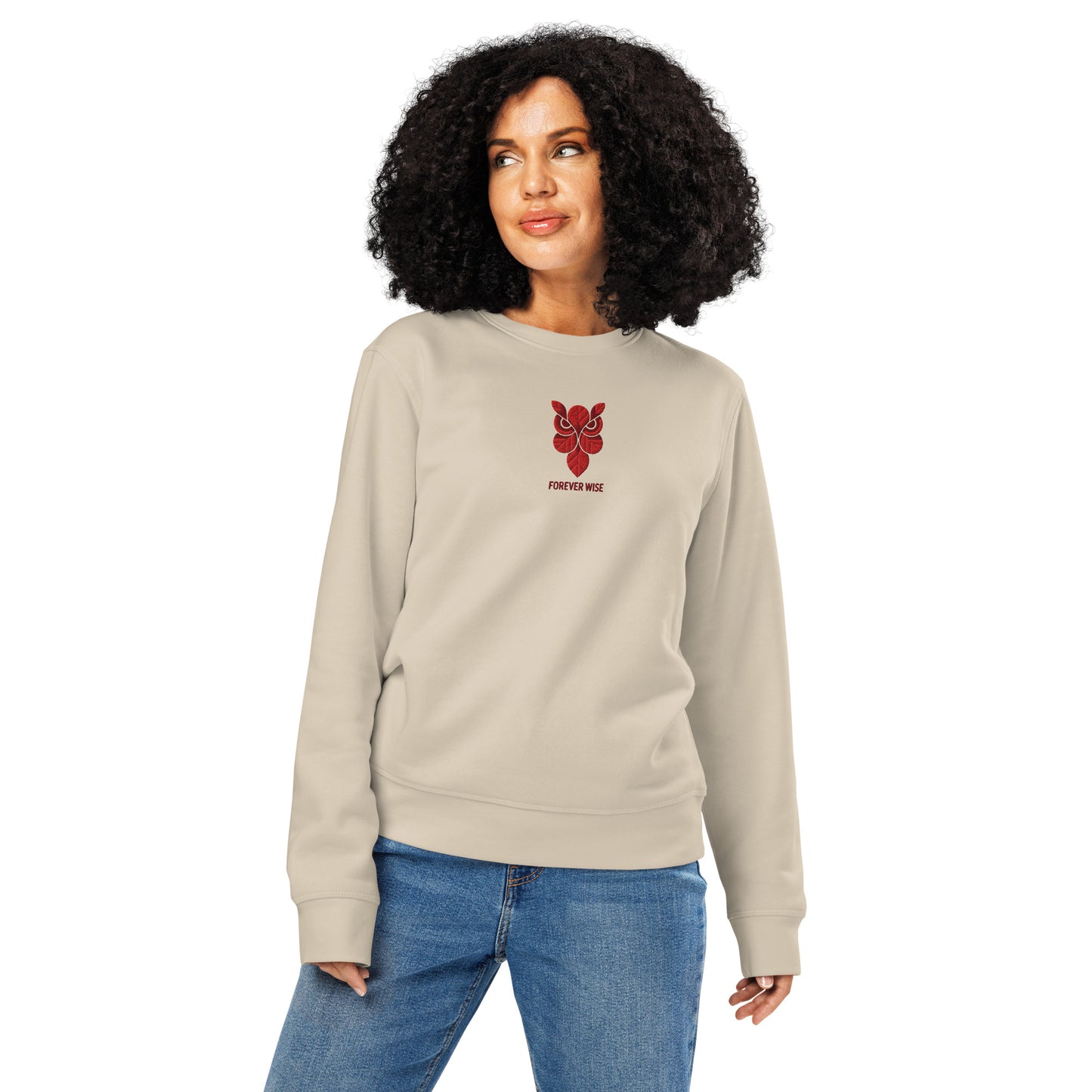 Owl Unisex Organic Mid-Weight Sweatshirt: 'Forever Wise' in Fall | Sustainable Fashion USA Desert Dust Dudeily