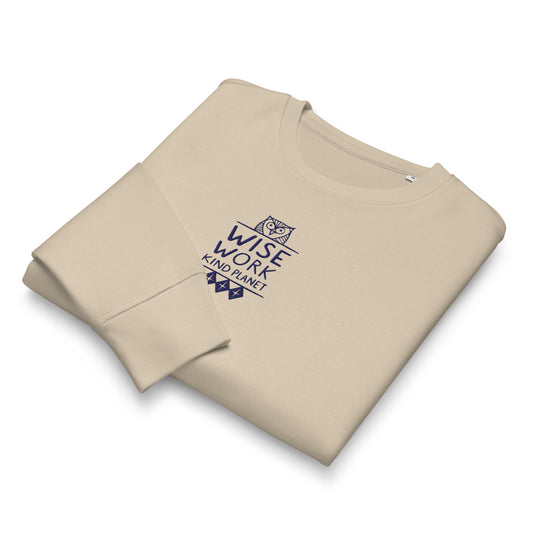 Unisex Organic Mid-Weight Sweatshirt: Wise Work, Kind Planet | Owl Embroidered Sustainable Fashion USA by Dudeily Dudeily