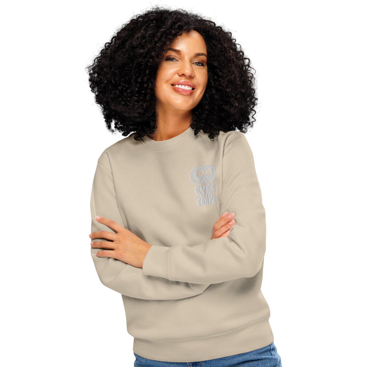 Owl Unisex Organic Mid-Weight Sweatshirt: 'Eyes of the Earth' in Fall | Sustainable Fashion USA Desert Dust Dudeily