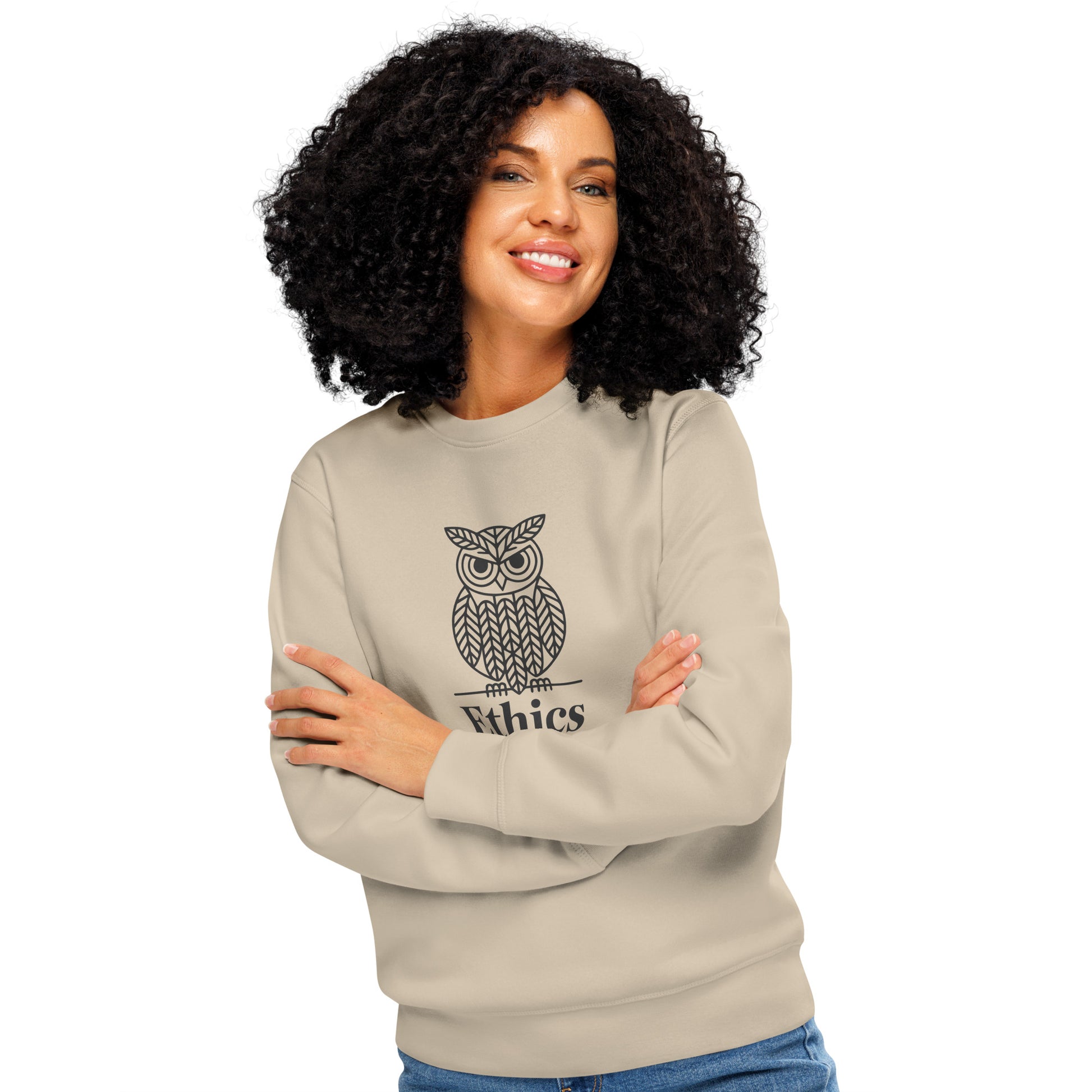 Unisex Organic Mid-Weight Sweatshirt: 'Ethics in Every Feather' for Fall | Sustainable Owl Fashion USA Dudeily