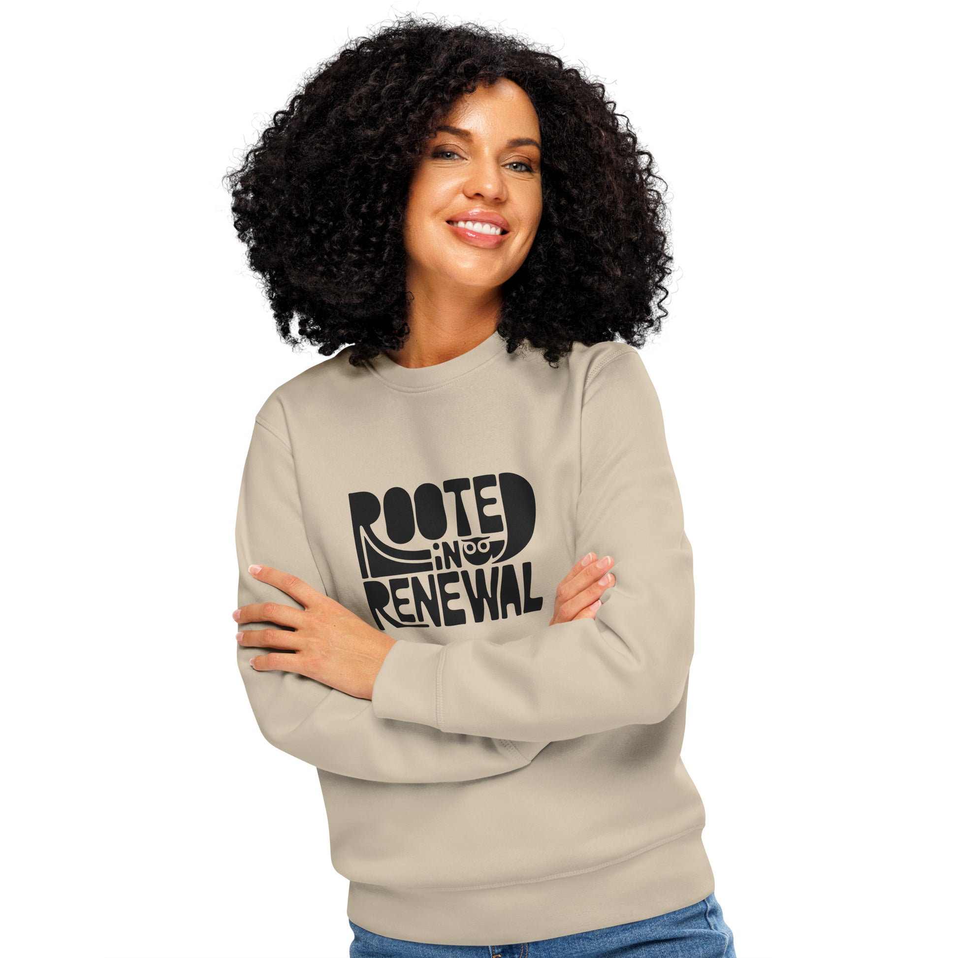 Unisex Organic Mid-Weight Sweatshirt "Rooted In Renewal" – Eco-Friendly Owl Clothing Print Dudeily
