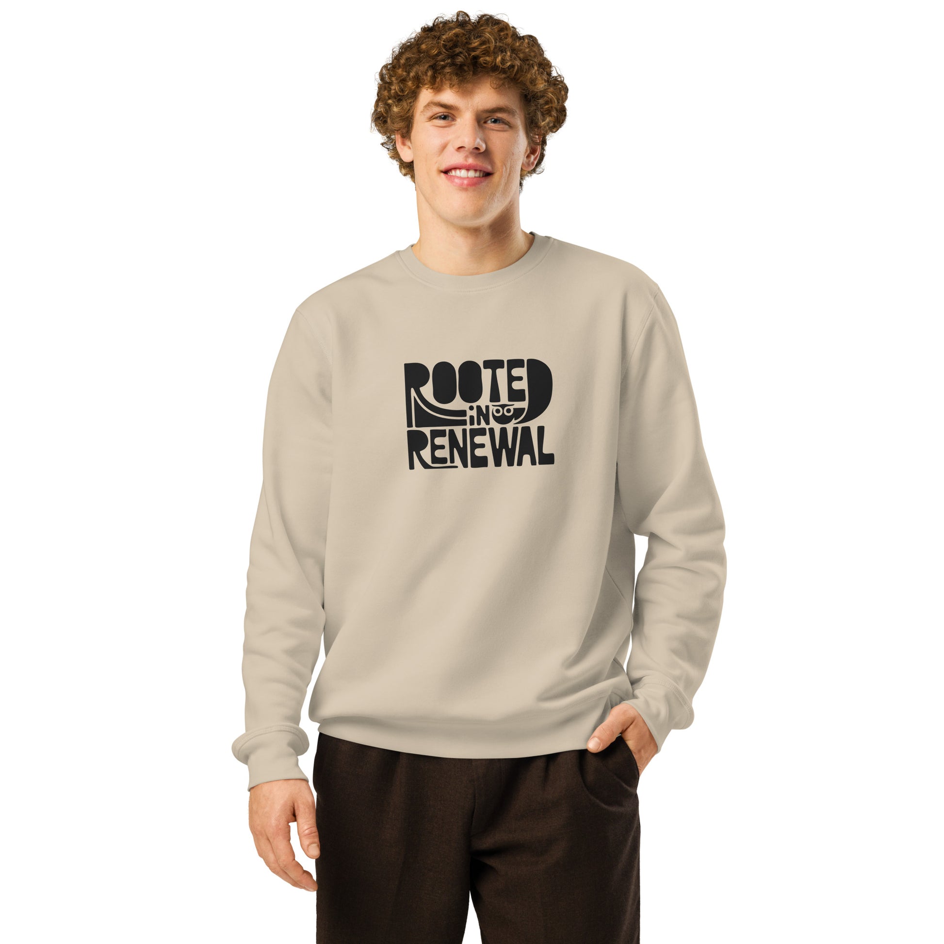 Unisex Organic Mid-Weight Sweatshirt "Rooted In Renewal" – Eco-Friendly Owl Clothing Print Dudeily