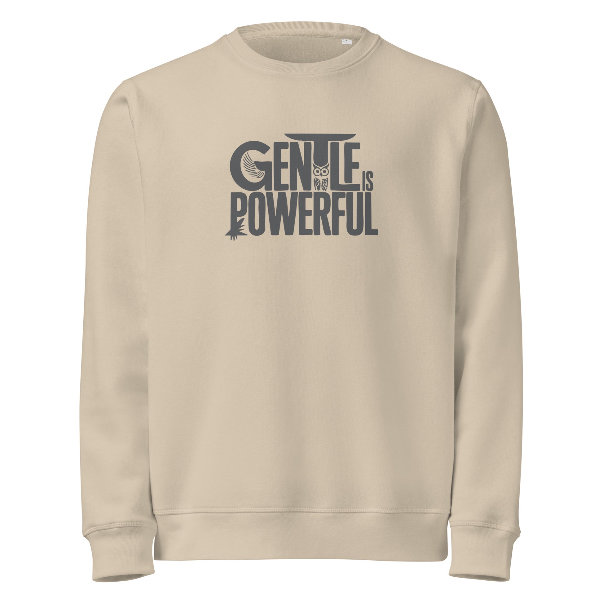 Unisex Organic Mid-Weight Sweatshirt "Gentle is Powerful" – Owl Print Sustainable Fashion Dudeily
