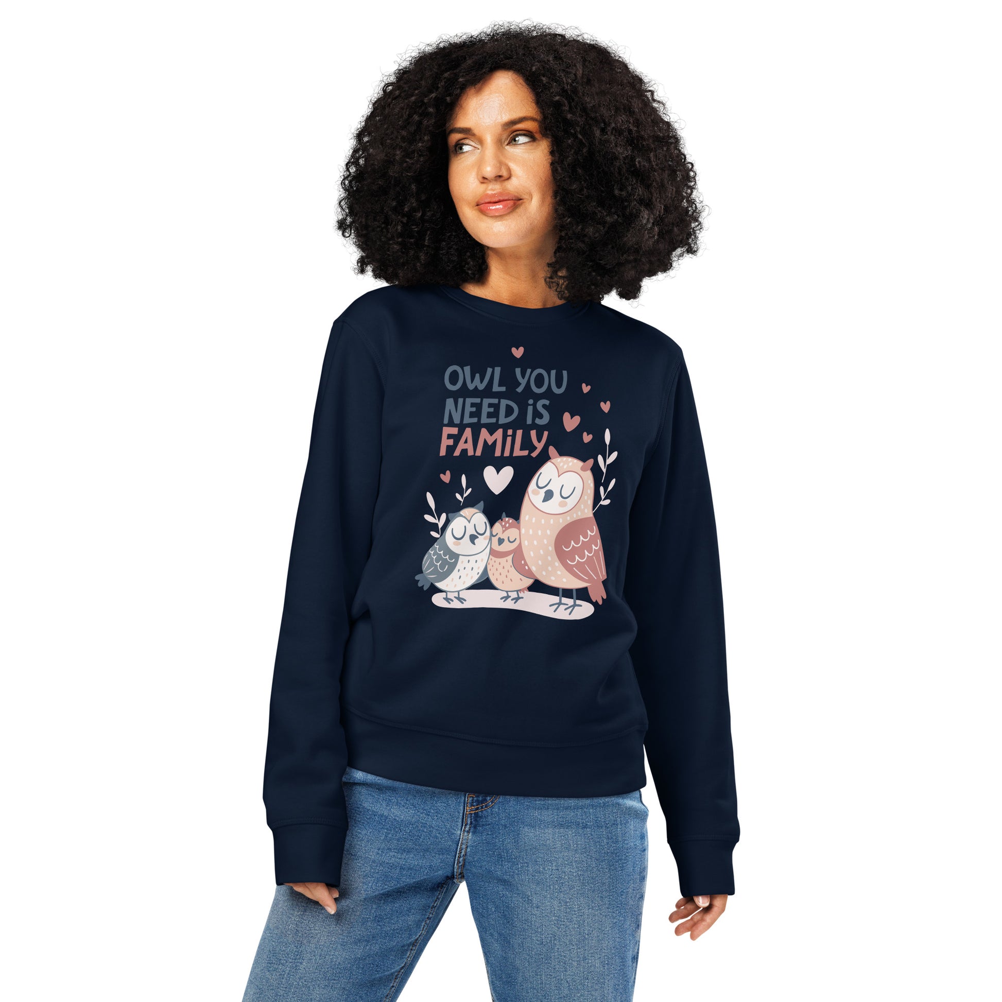 Unisex Organic Mid-Weight Sweatshirt – OwlNest Sustainable Fashion for Family Day Comfort French Navy Dudeily