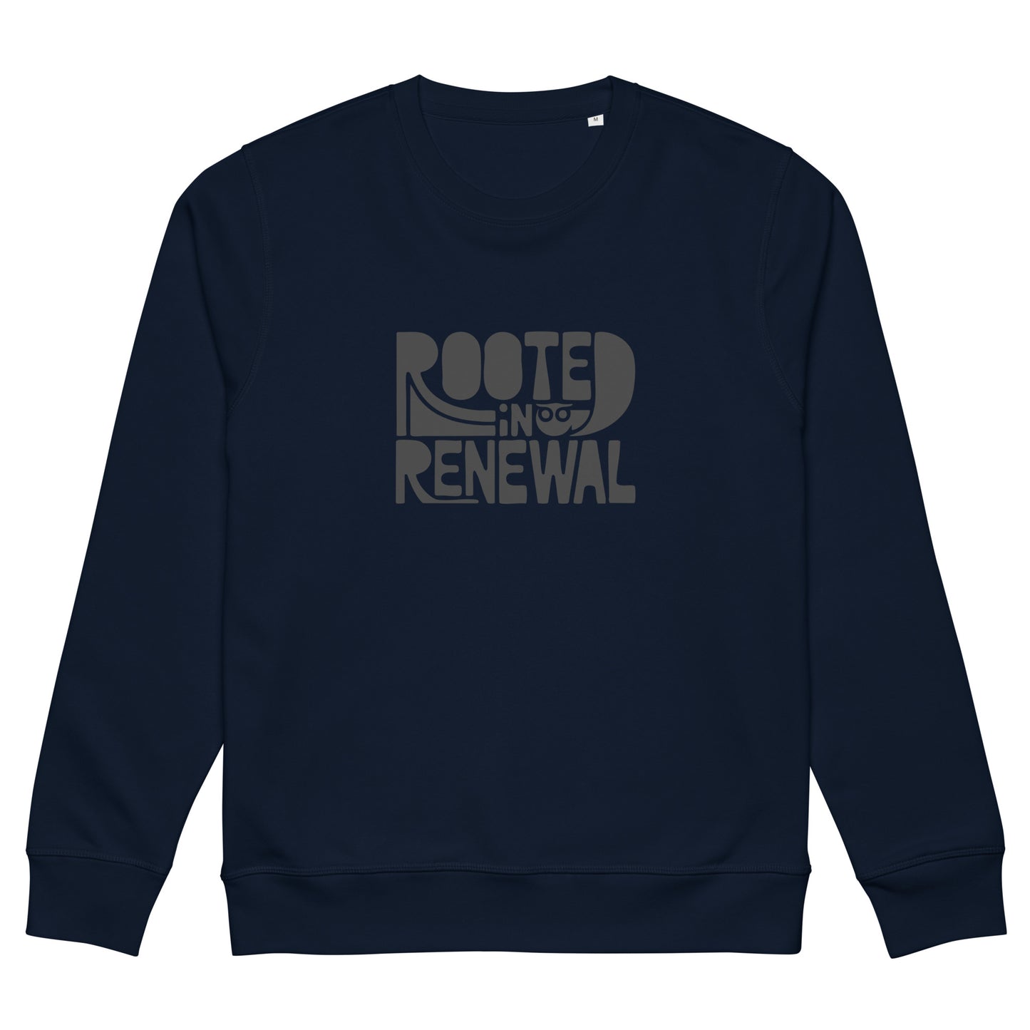 Unisex Organic Mid-Weight Sweatshirt "Rooted In Renewal" – Eco-Friendly Owl Clothing Print French Navy Dudeily