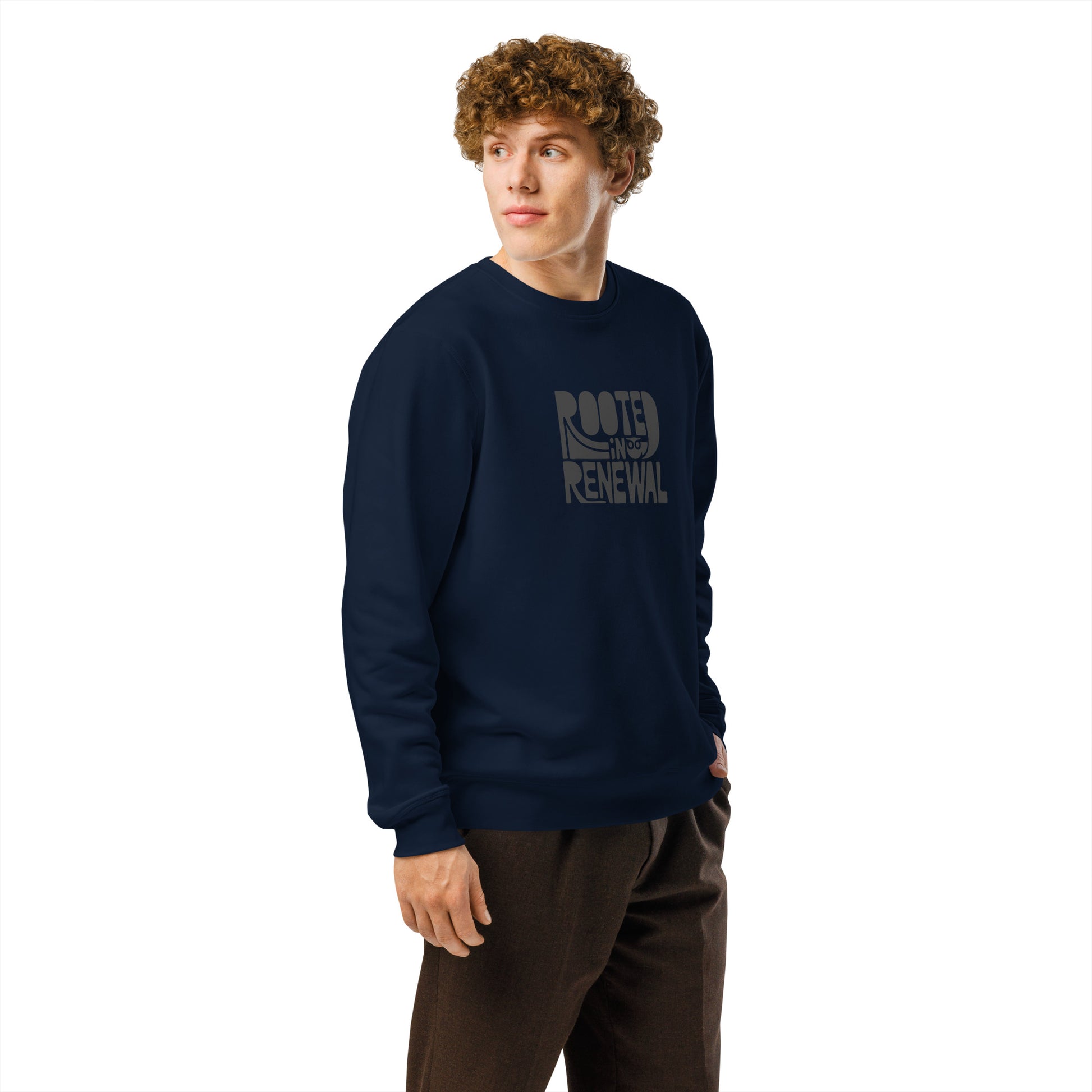 Unisex Organic Mid-Weight Sweatshirt "Rooted In Renewal" – Eco-Friendly Owl Clothing Print Dudeily