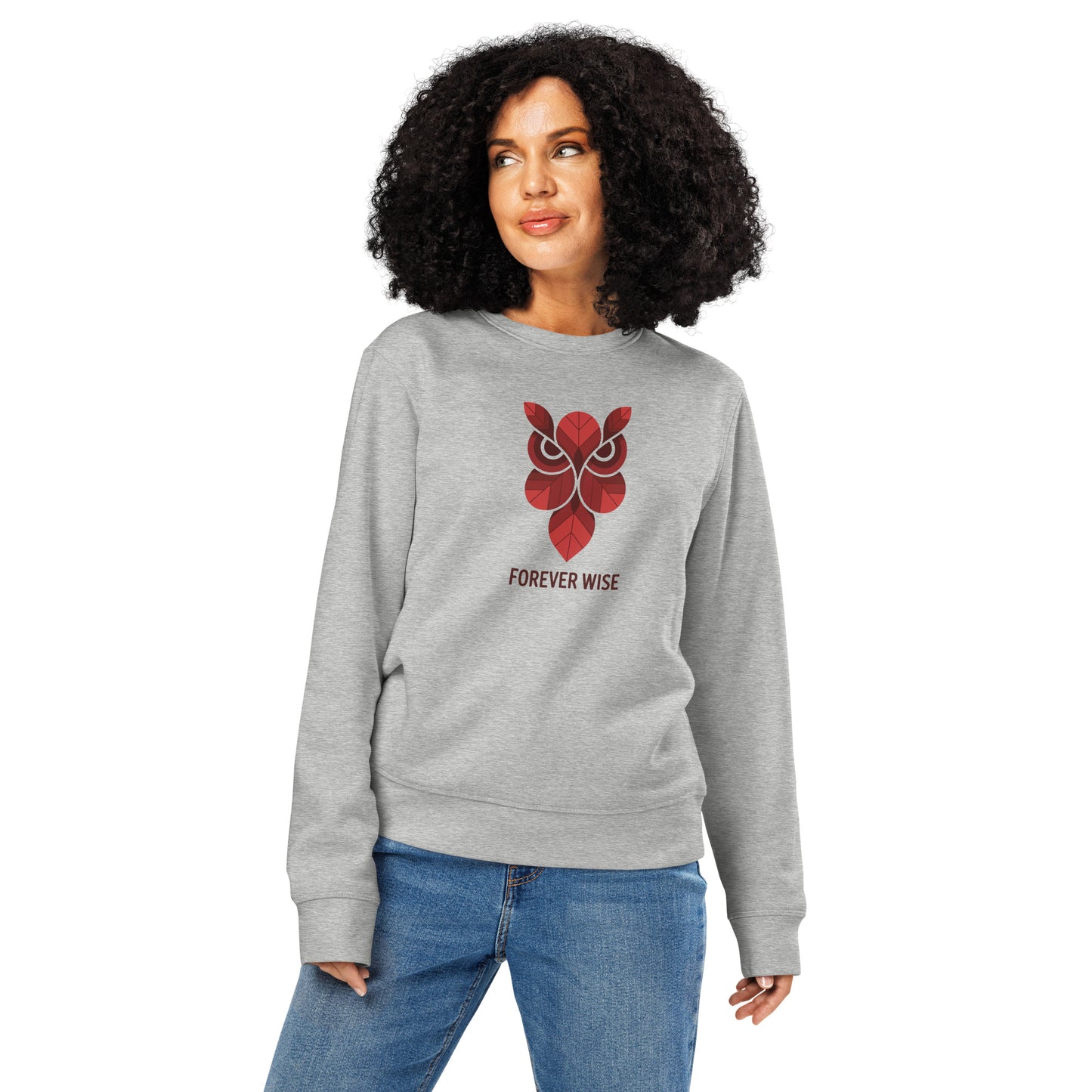 Printed Mid-Weight Sweatshirt: 'Forever Wise' in Fall | Sustainable Owl Fashion USA Heather Grey Dudeily