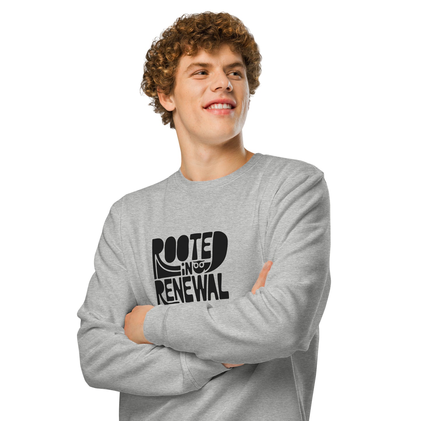 Unisex Organic Mid-Weight Sweatshirt "Rooted In Renewal" – Eco-Friendly Owl Clothing Print Dudeily