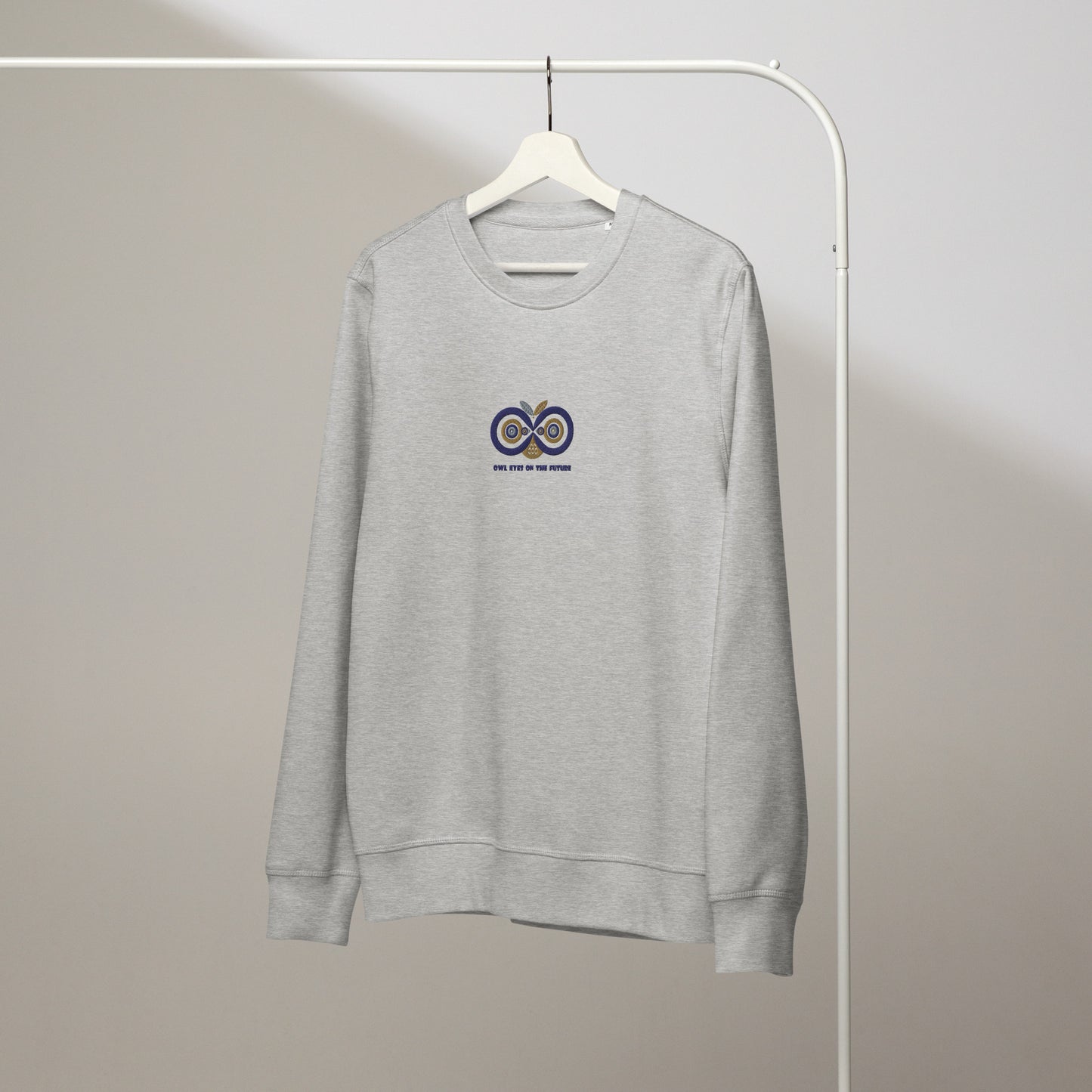 Unisex Organic Mid-Weight Sweatshirt: Owl Eyes on the Future | Owl Embroidered Sustainable Fashion USA Dudeily