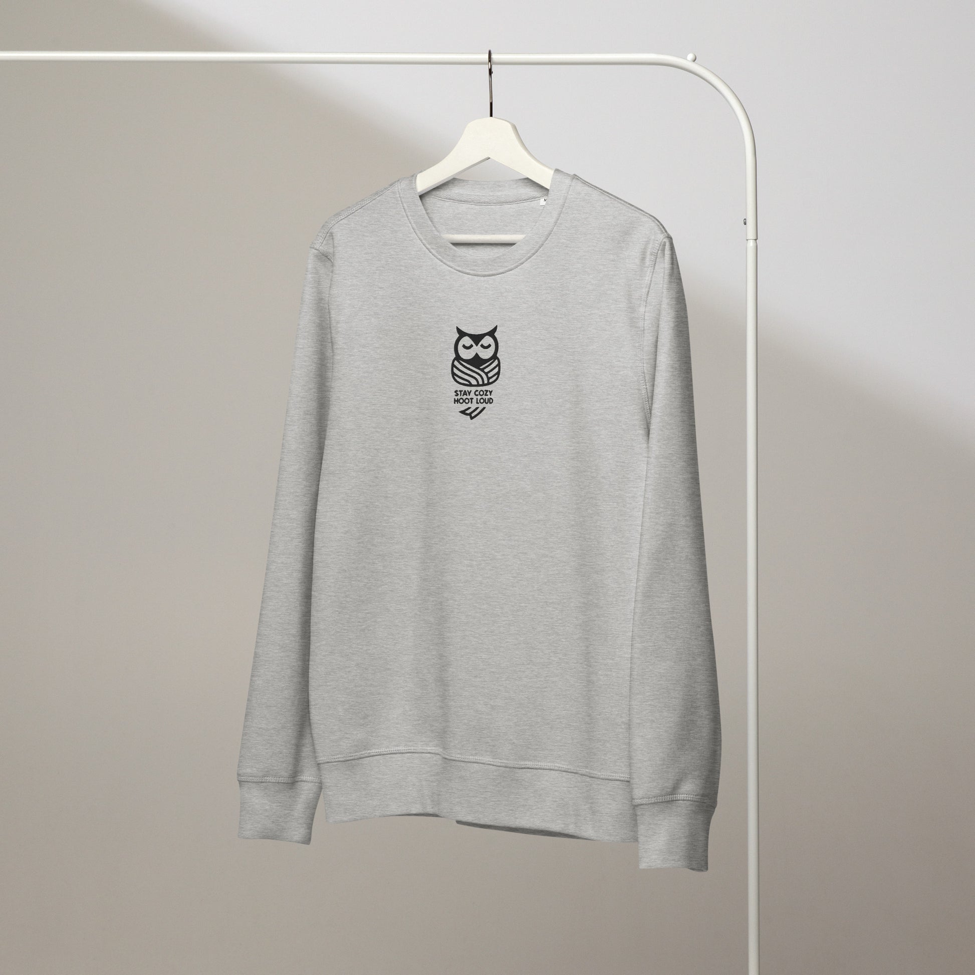 Owl Unisex Organic Mid-Weight Sweatshirt: 'Stay Cozy Hoot Loud' in Fall | Sustainable Fashion USA Dudeily