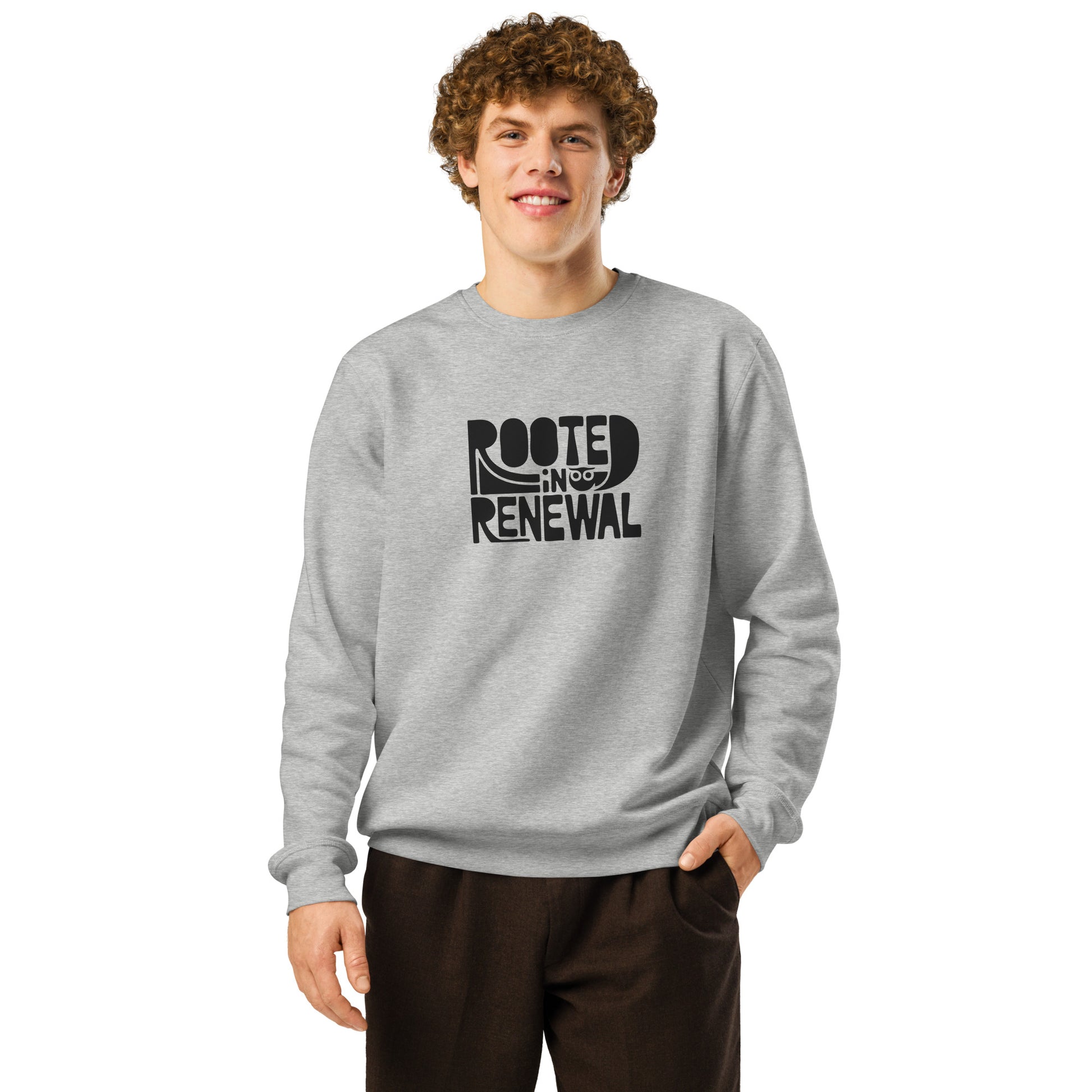 Unisex Organic Mid-Weight Sweatshirt "Rooted In Renewal" – Eco-Friendly Owl Clothing Print Dudeily