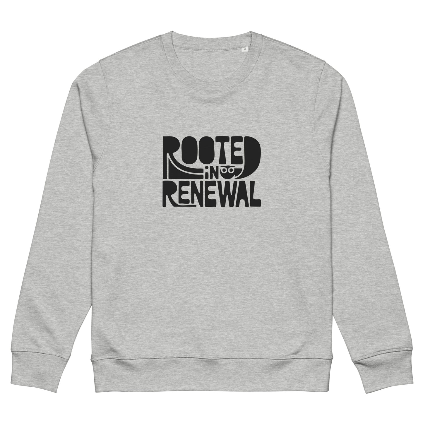 Unisex Organic Mid-Weight Sweatshirt "Rooted In Renewal" – Eco-Friendly Owl Clothing Print Heather Grey Dudeily