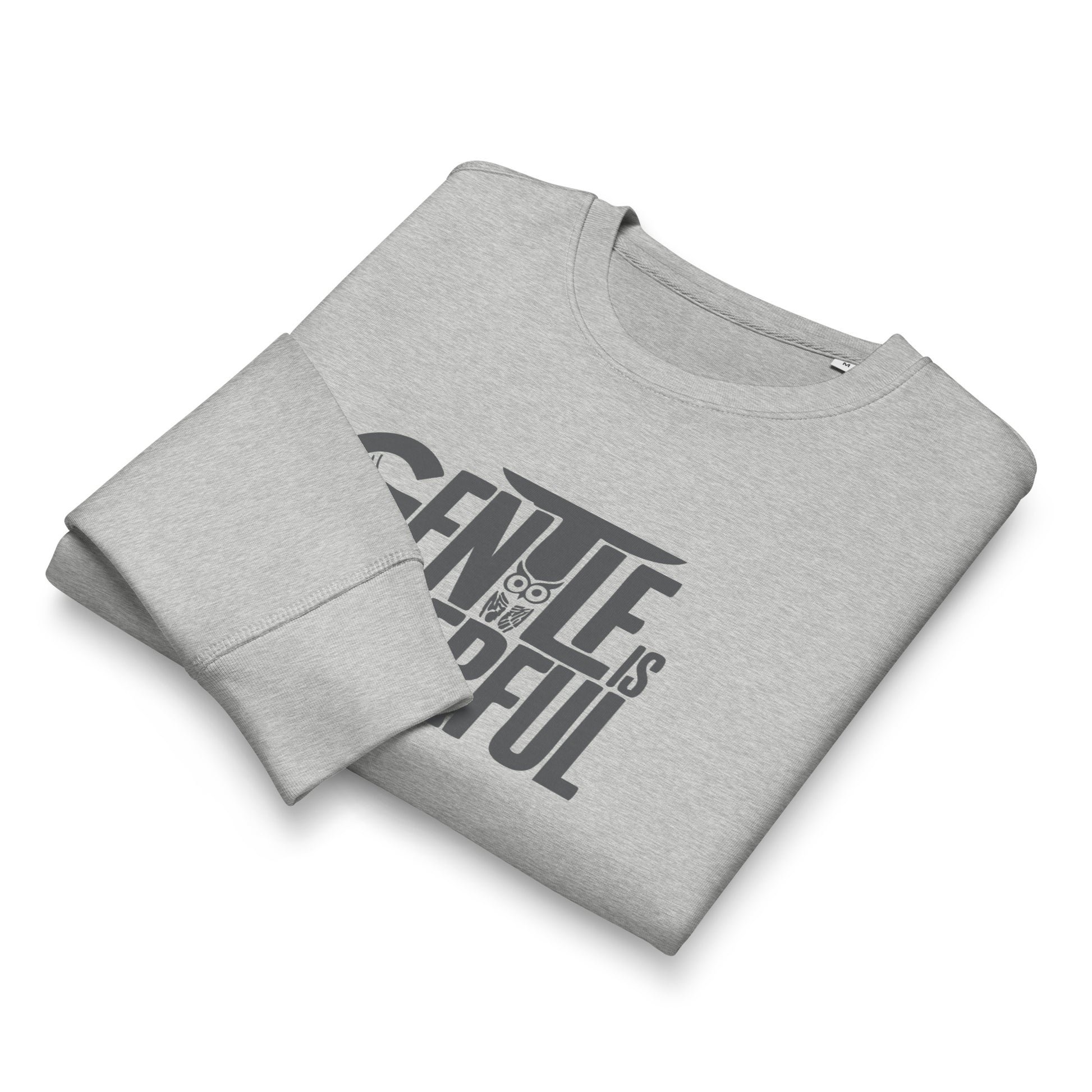 Unisex Organic Mid-Weight Sweatshirt "Gentle is Powerful" – Owl Print Sustainable Fashion Dudeily