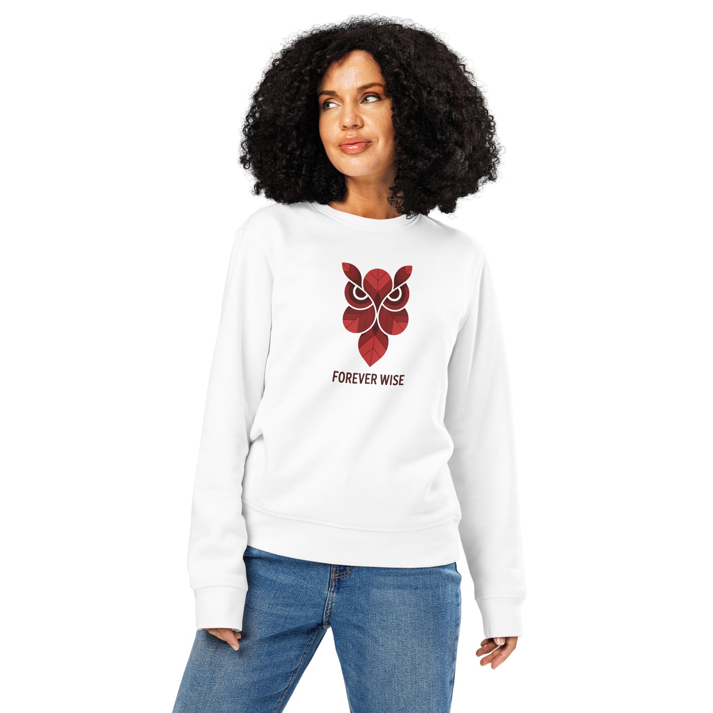Printed Mid-Weight Sweatshirt: 'Forever Wise' in Fall | Sustainable Owl Fashion USA White Dudeily