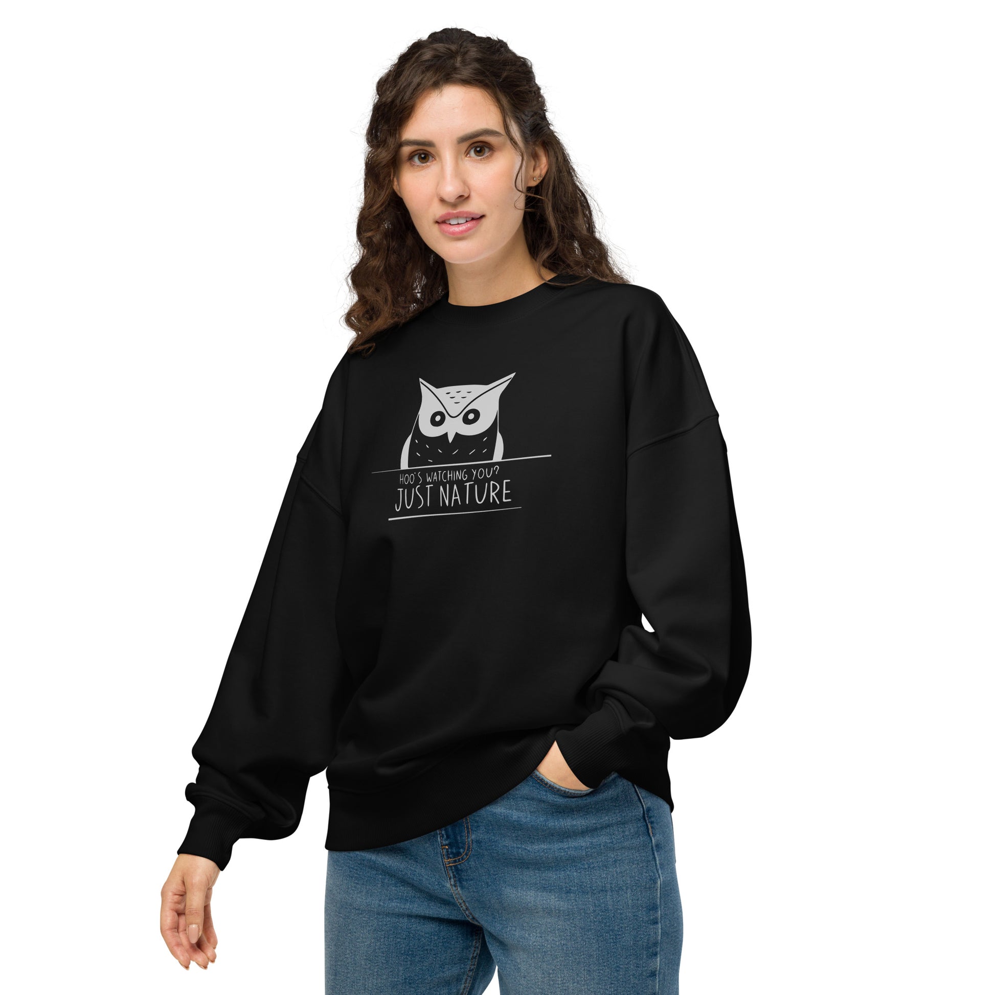 Owl Unisex Organic Oversized Sweatshirt: 'Stay Cozy Hoot Loud' in Fall | Sustainable Owl Fashion USA Dudeily
