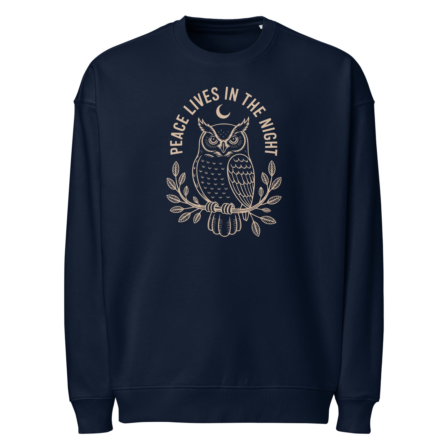 Unisex Organic Oversized Sweatshirt: 'Peace in the Night' in Fall | Sustainable Owl Fashion USA Dudeily