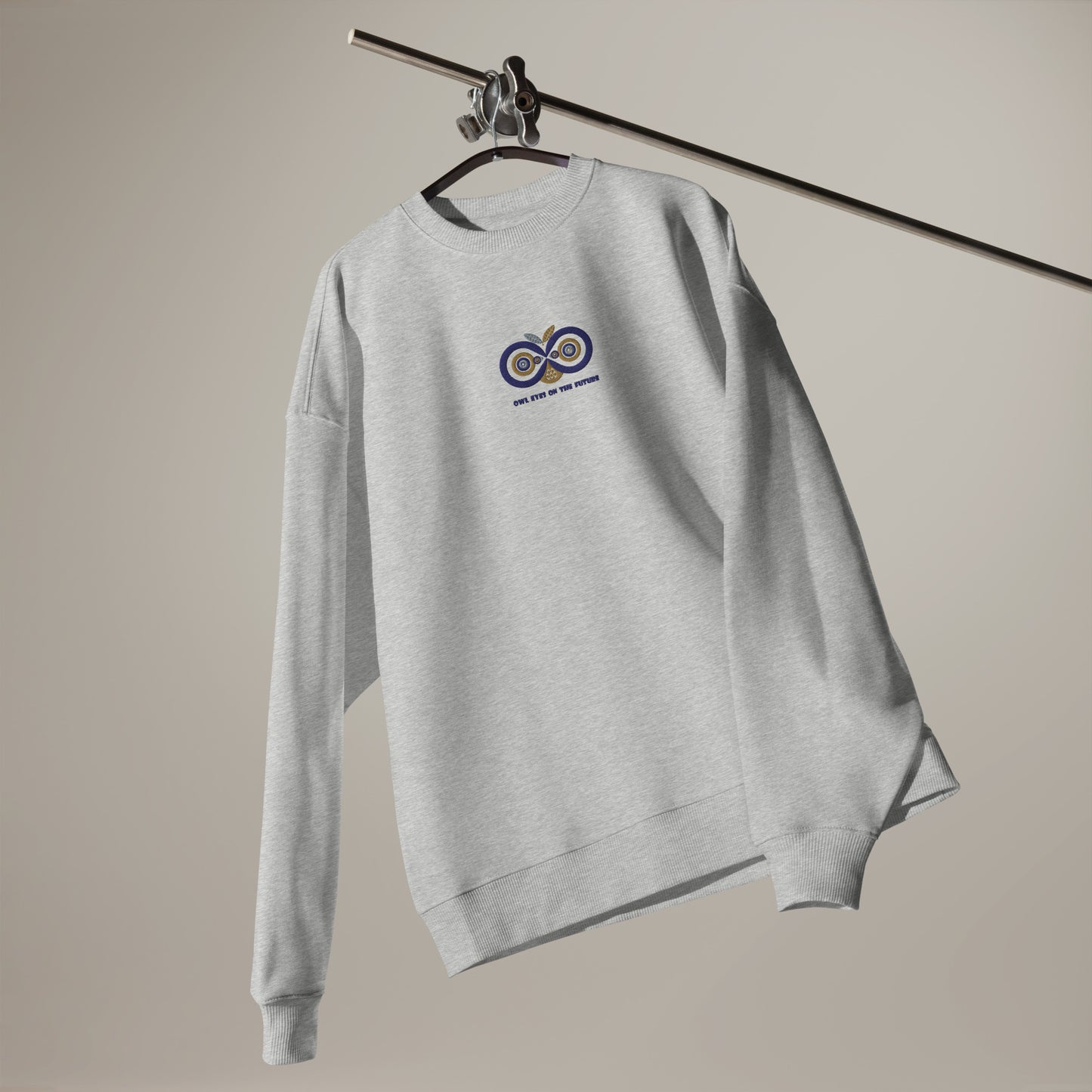 Unisex Organic Oversized Sweatshirt: Owl Eyes on the Future | Owl Embroidered Eco-Friendly Fashion USA by Dudeily Dudeily
