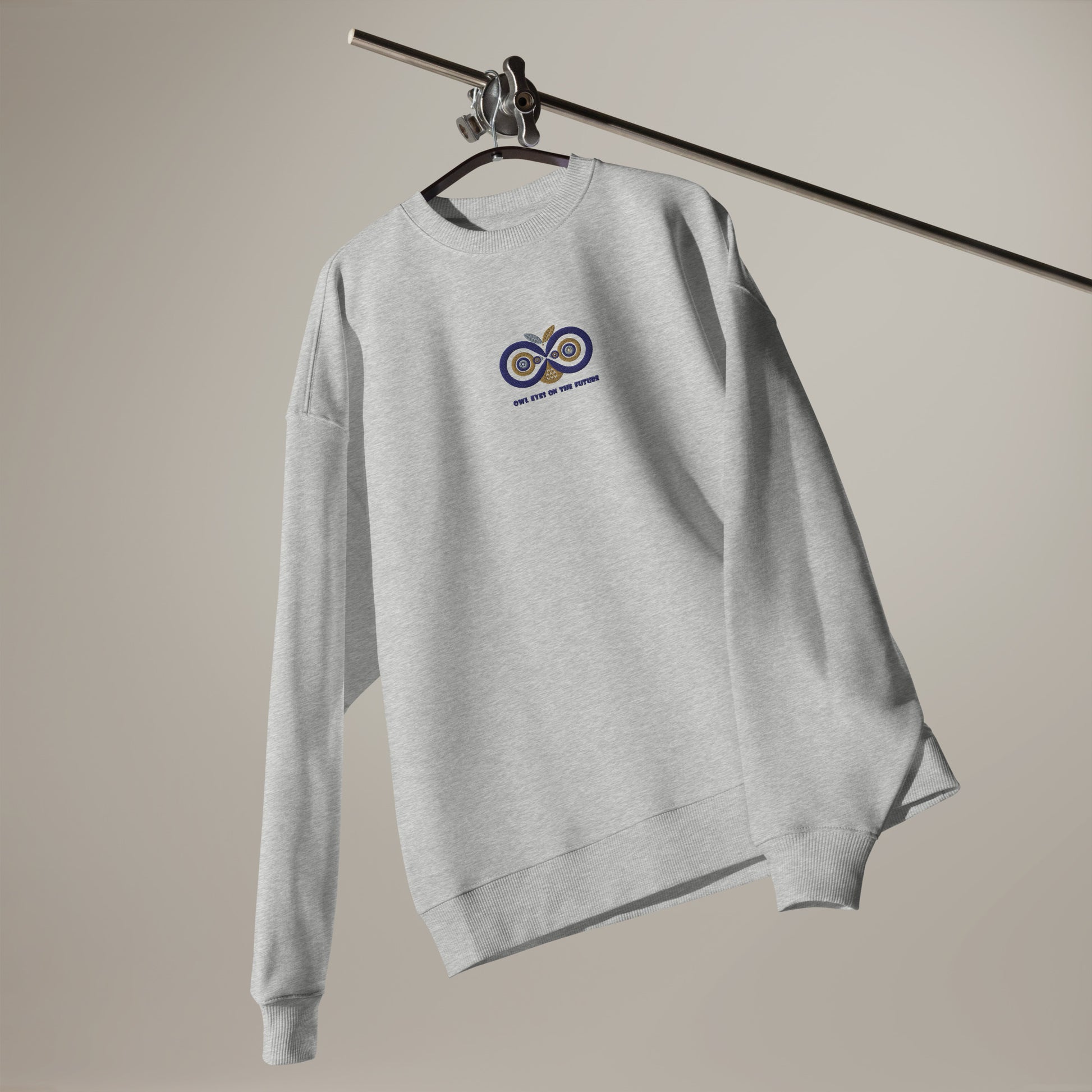Unisex Organic Oversized Sweatshirt: Owl Eyes on the Future | Owl Embroidered Eco-Friendly Fashion USA by Dudeily Dudeily