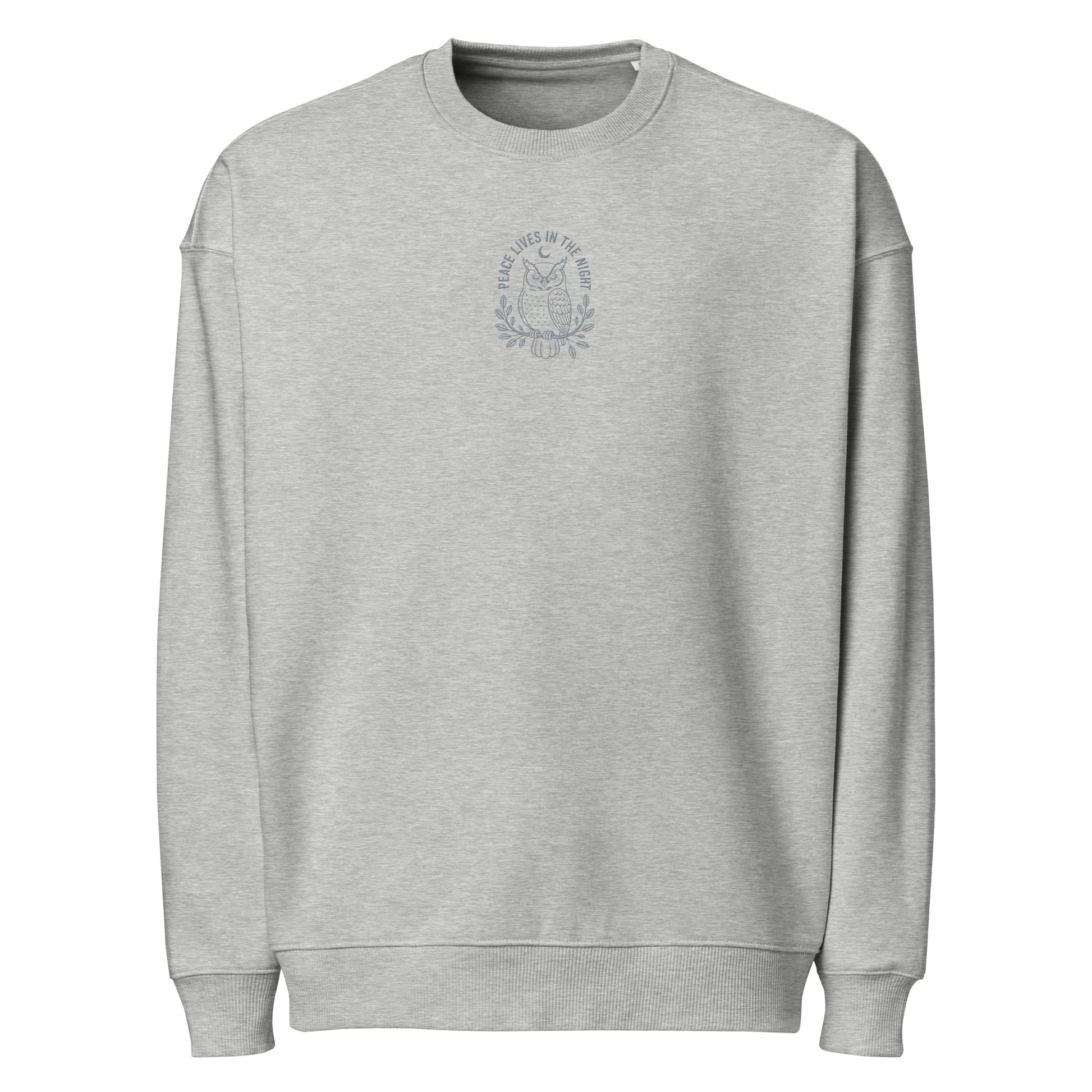 Owl Unisex Organic Oversized Sweatshirt – 'Peace Lives in the Night' in Fall | Sustainable Fashion USA Dudeily