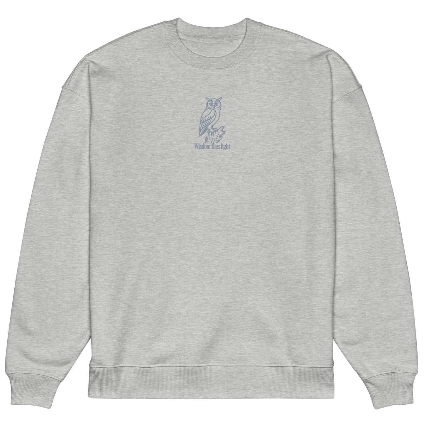 Owl Unisex Organic Oversized Sweatshirt: 'Wisdom Flies Light' in Fall | Sustainable Fashion USA Dudeily