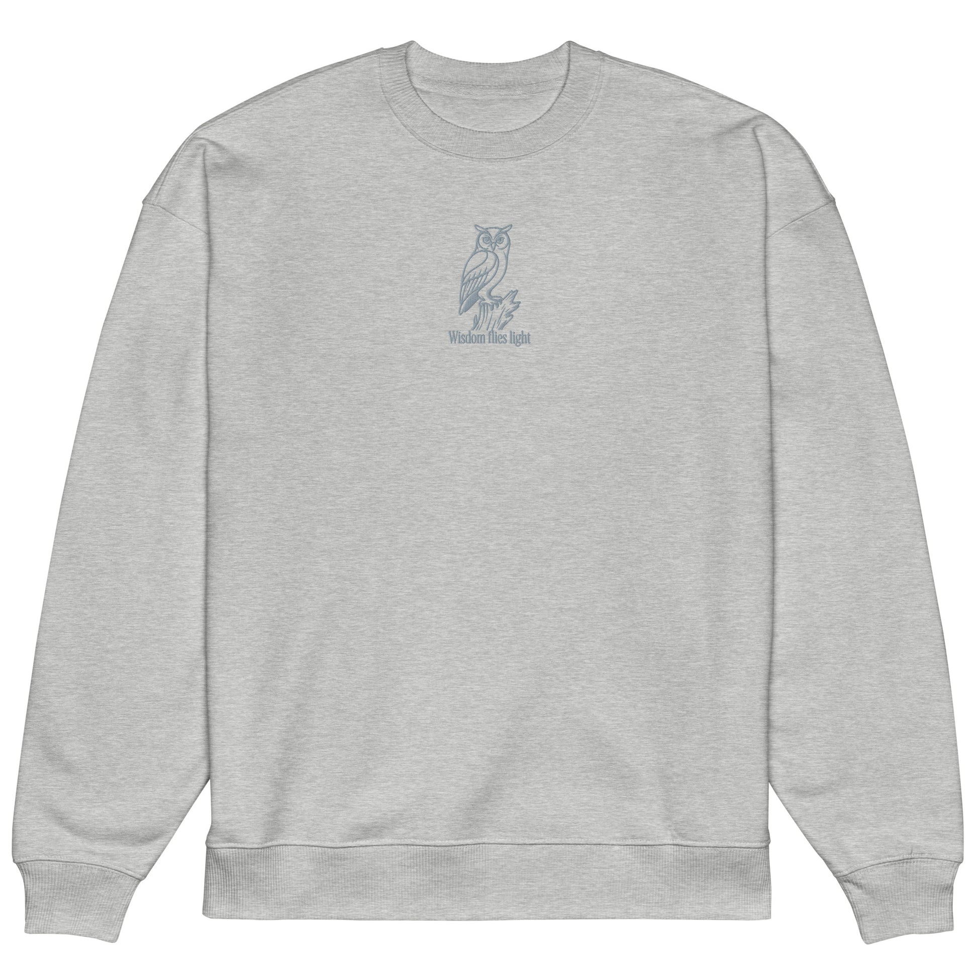 Owl Unisex Organic Oversized Sweatshirt: 'Wisdom Flies Light' in Fall | Sustainable Fashion USA Dudeily