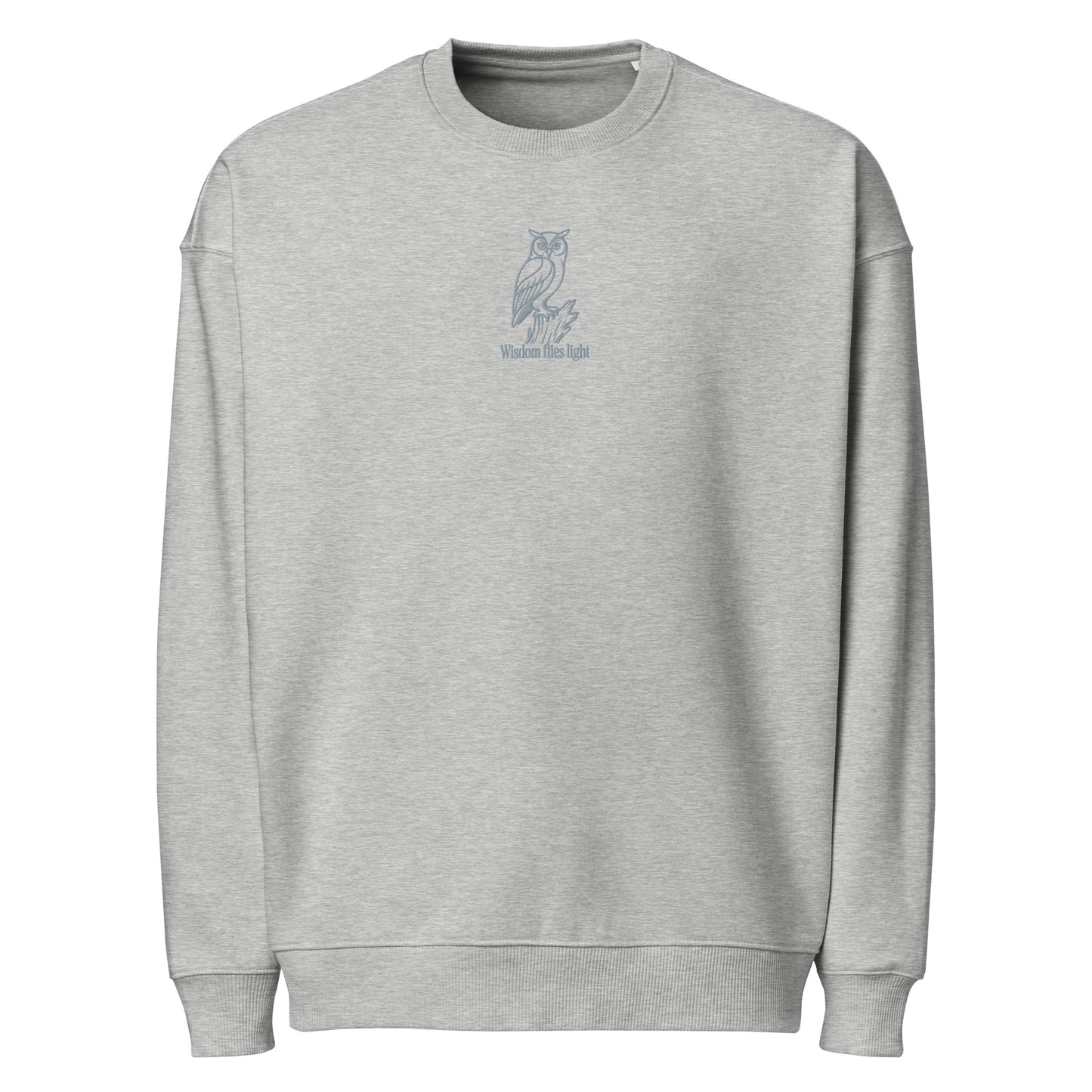 Owl Unisex Organic Oversized Sweatshirt: 'Wisdom Flies Light' in Fall | Sustainable Fashion USA Dudeily