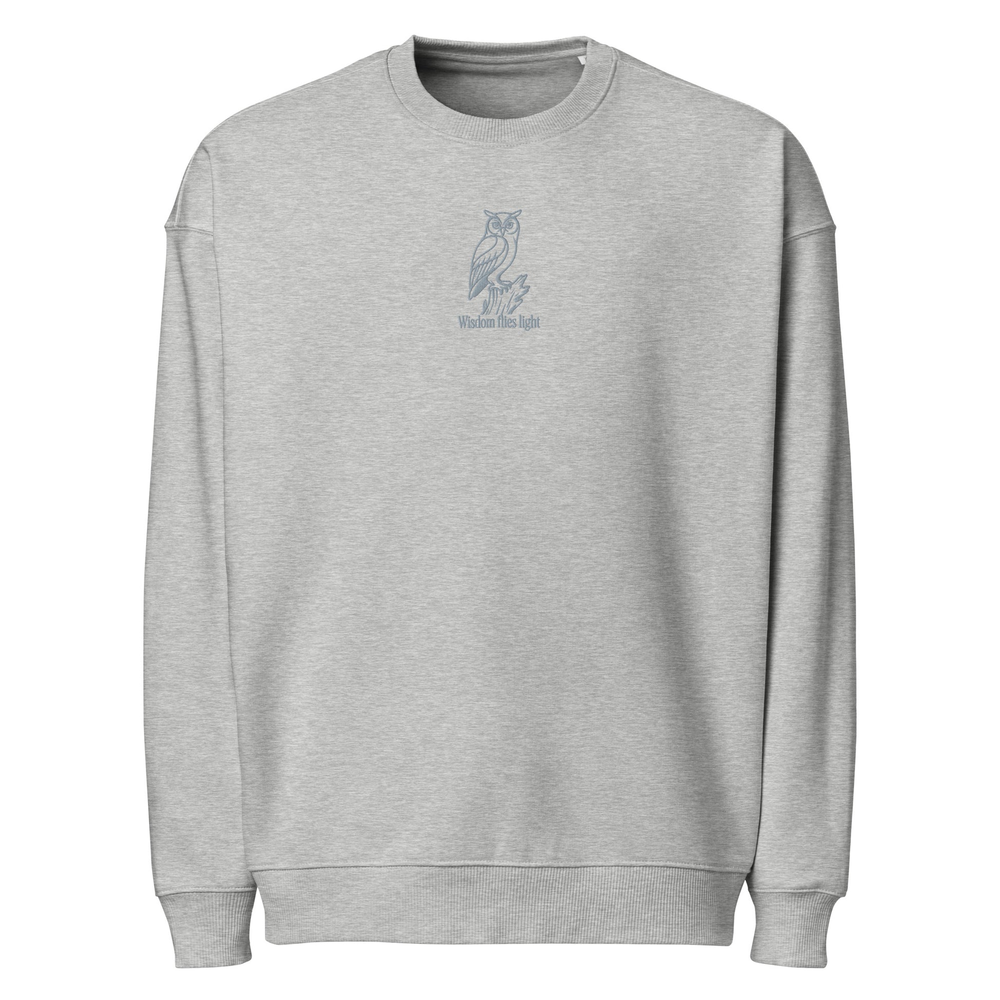 Owl Unisex Organic Oversized Sweatshirt: 'Wisdom Flies Light' in Fall | Sustainable Fashion USA Dudeily