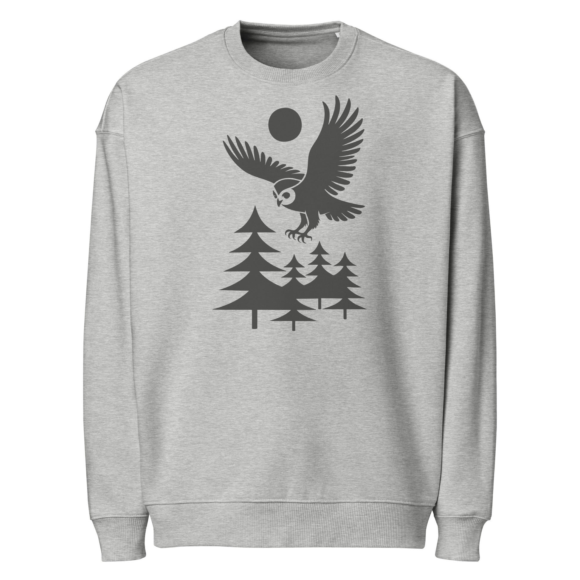 Unisex orUnisex Organic Oversized Sweatshirt: Cozy Owl Print Eco-Friendly Winter Wearganic oversized sweatshirt Heather Grey Dudeily