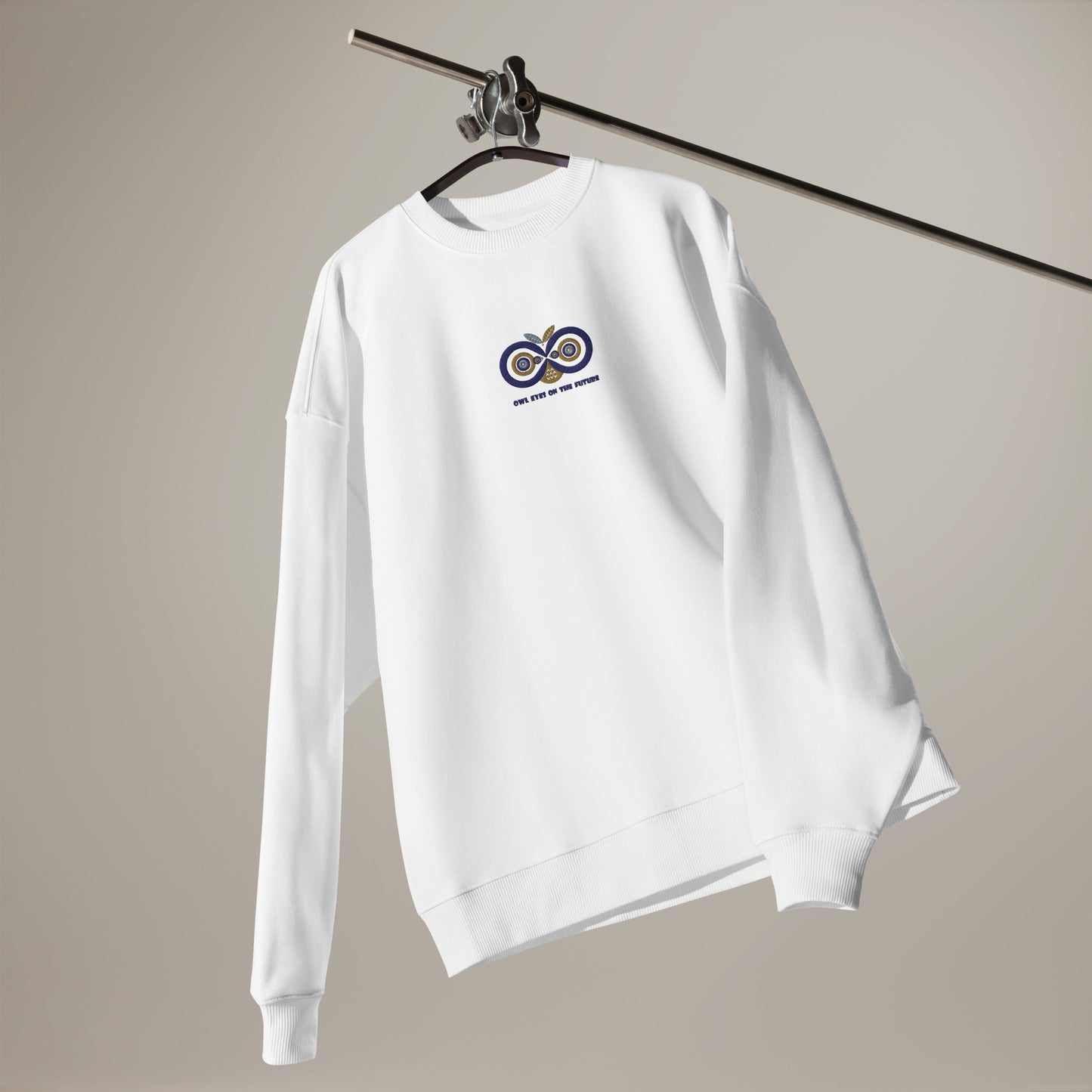 Unisex Organic Oversized Sweatshirt: Owl Eyes on the Future | Owl Embroidered Eco-Friendly Fashion USA by Dudeily Dudeily
