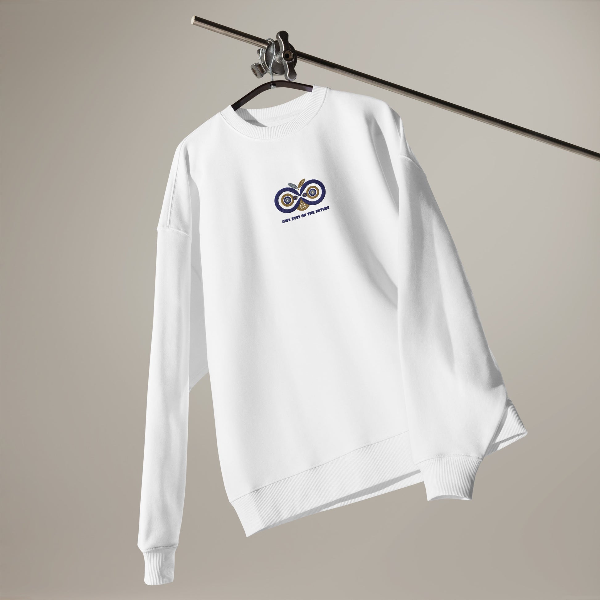 Unisex Organic Oversized Sweatshirt: Owl Eyes on the Future | Owl Embroidered Eco-Friendly Fashion USA by Dudeily Dudeily