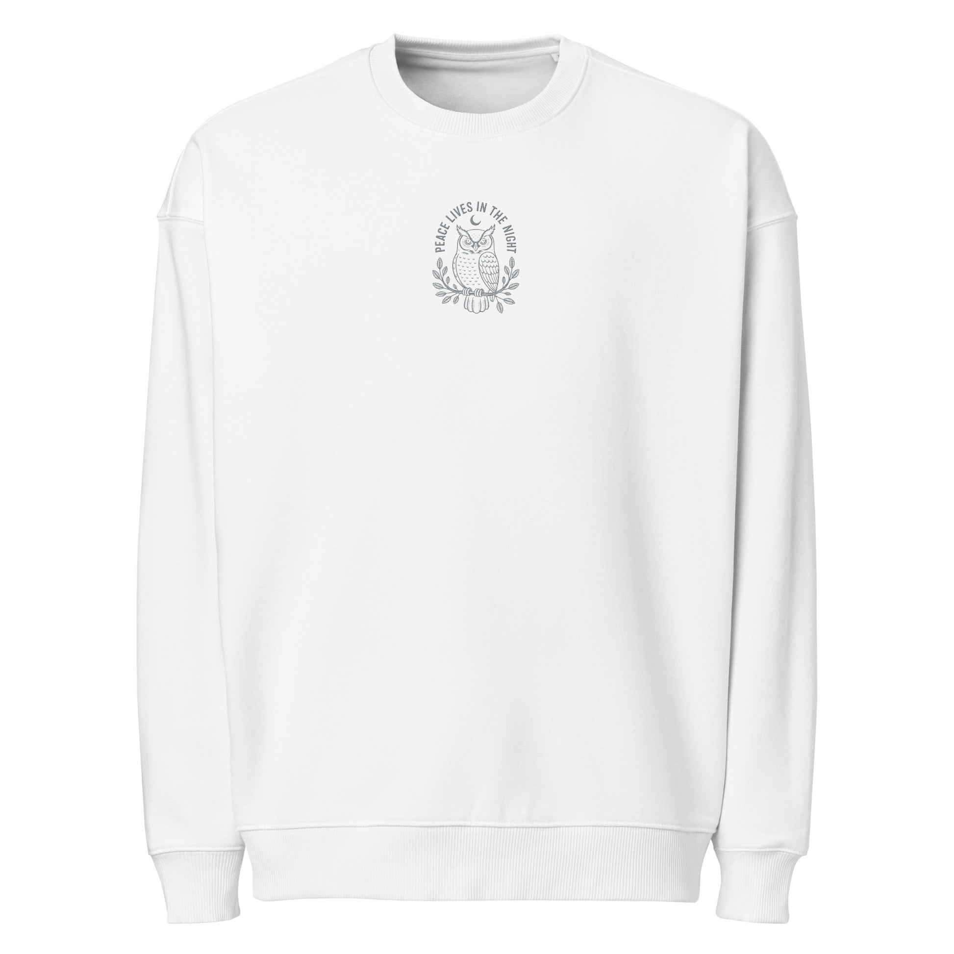 Owl Unisex Organic Oversized Sweatshirt – 'Peace Lives in the Night' in Fall | Sustainable Fashion USA Dudeily