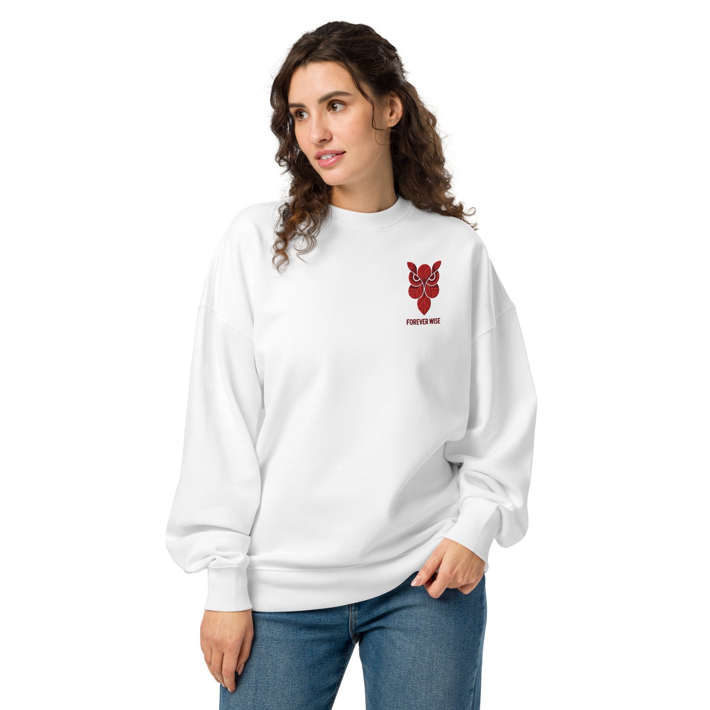 Owl Unisex Organic Oversized Sweatshirt: 'Forever Wise' in Fall | Sustainable Fashion USA White Dudeily