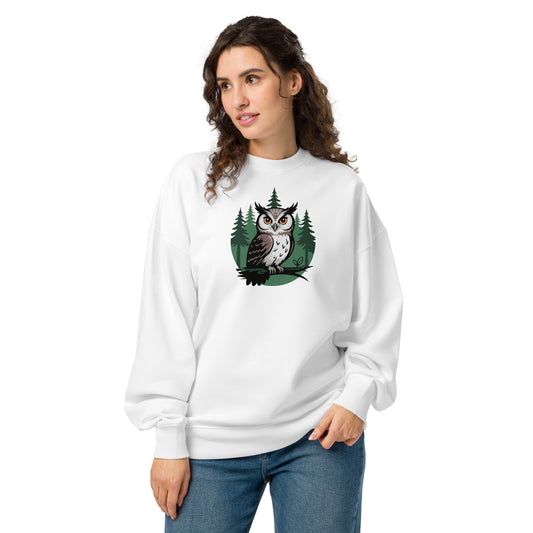 Unisex Organic Oversized Sweatshirt – Midnight Owl Print | Eco-Friendly Owl Clothing Dudeily