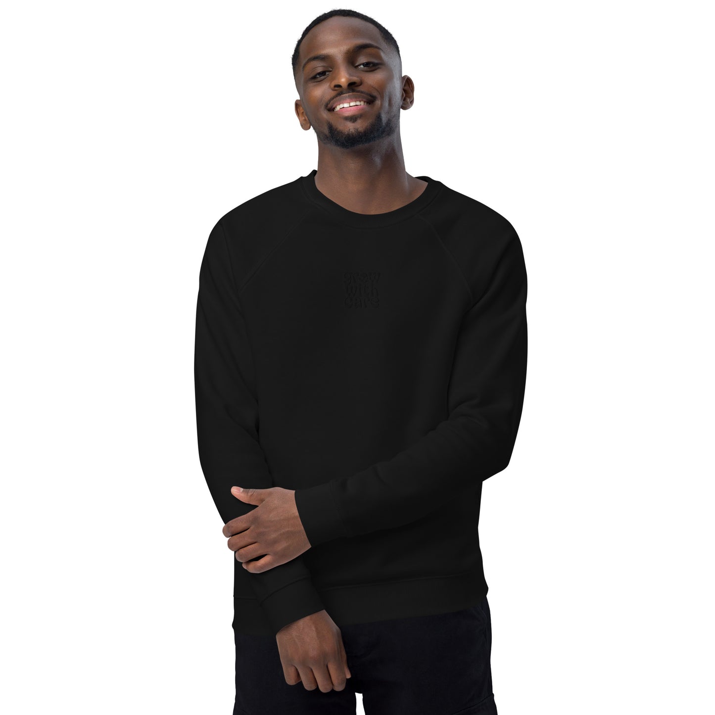Eco-Friendly Owl Clothing Embroidered Unisex Organic Raglan Sweatshirt "Grow With Care" Dudeily