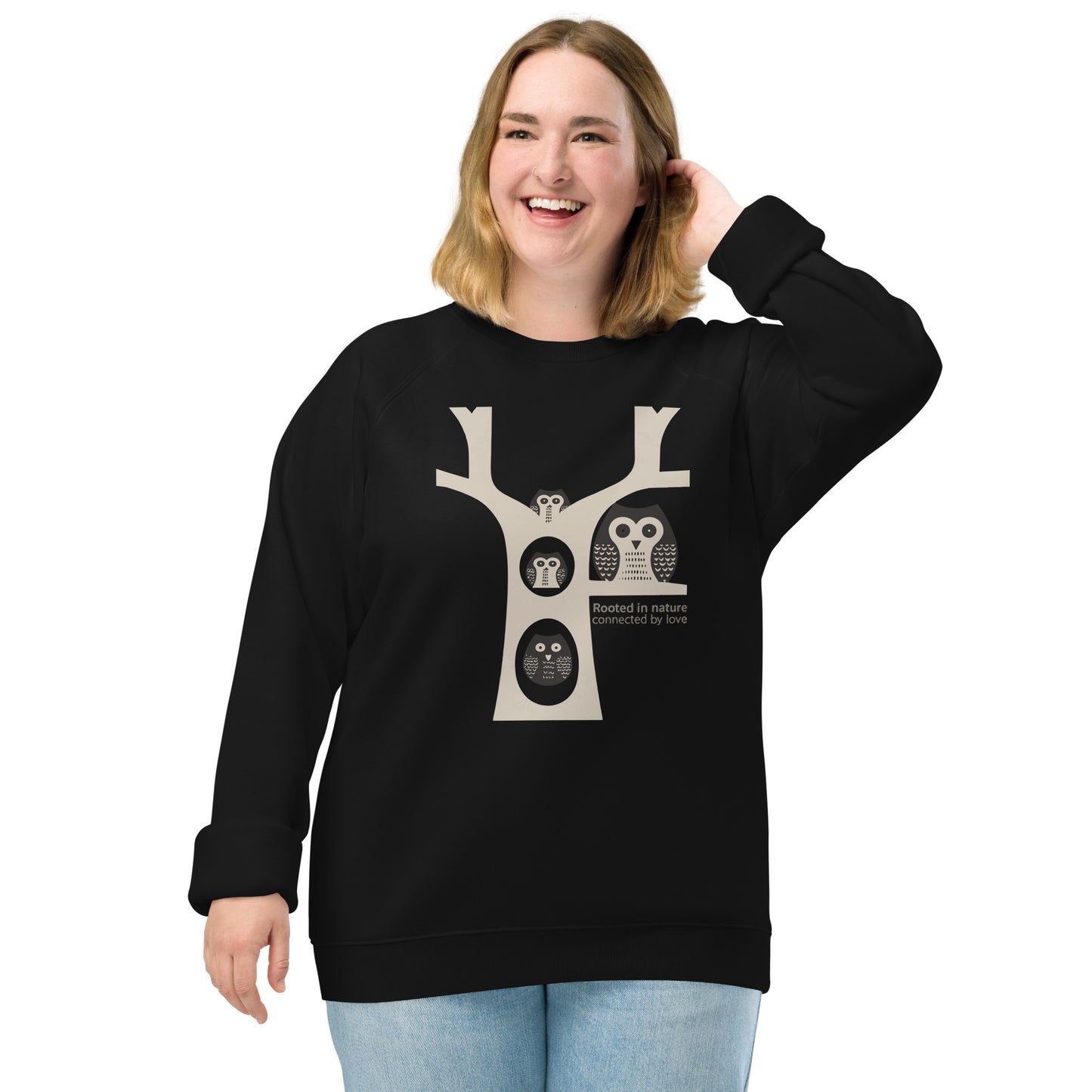 Unisex Organic Raglan Sweatshirt – OwlNest Sustainable Fashion for Family Day Black Dudeily