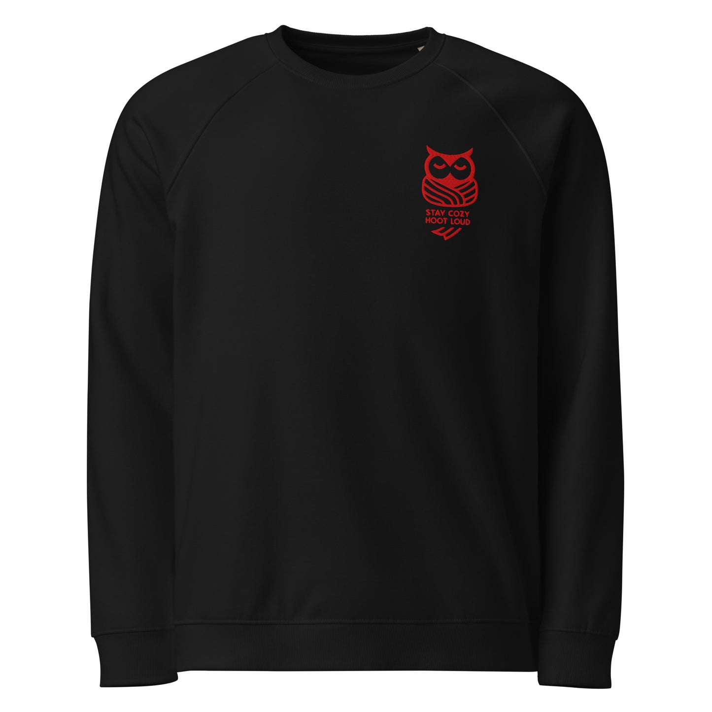 Owl Unisex Organic Raglan Sweatshirt: 'Stay Cozy Hoot Loud' in Fall | sustainable fashion USA Dudeily