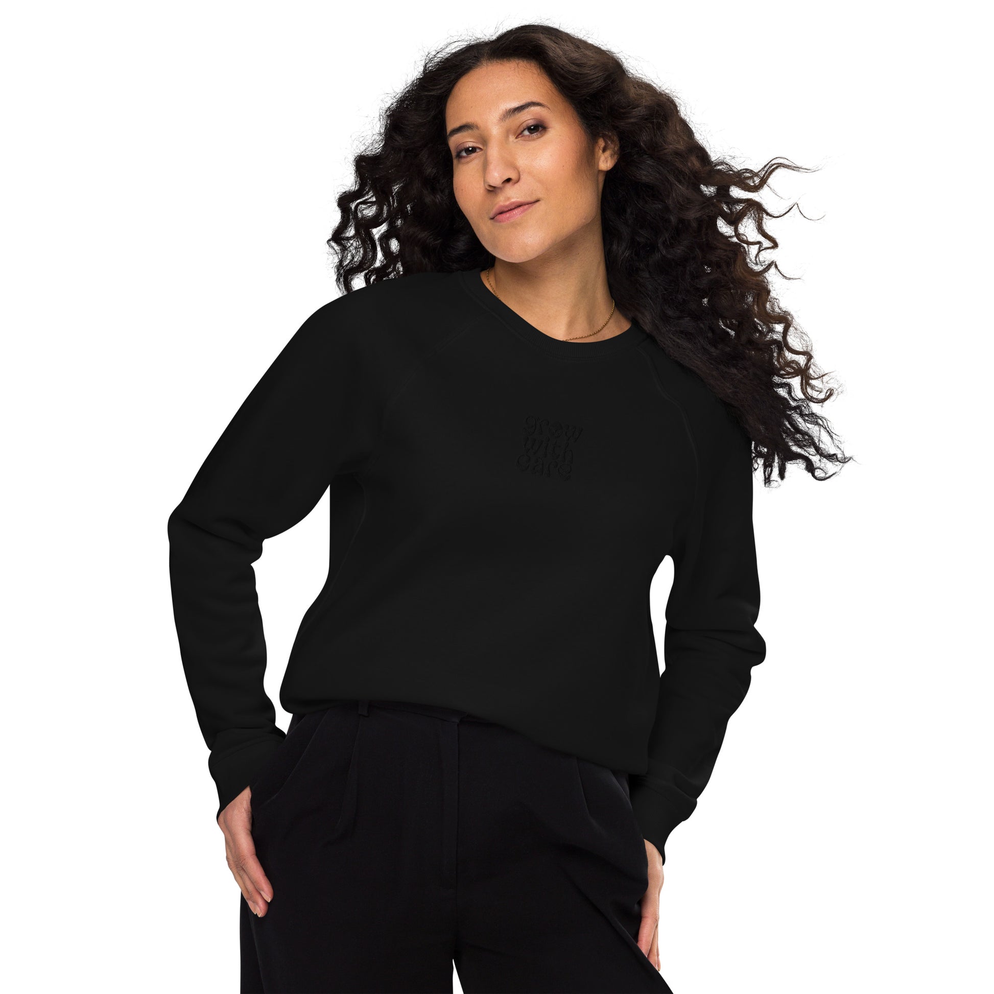 Eco-Friendly Owl Clothing Embroidered Unisex Organic Raglan Sweatshirt "Grow With Care" Dudeily