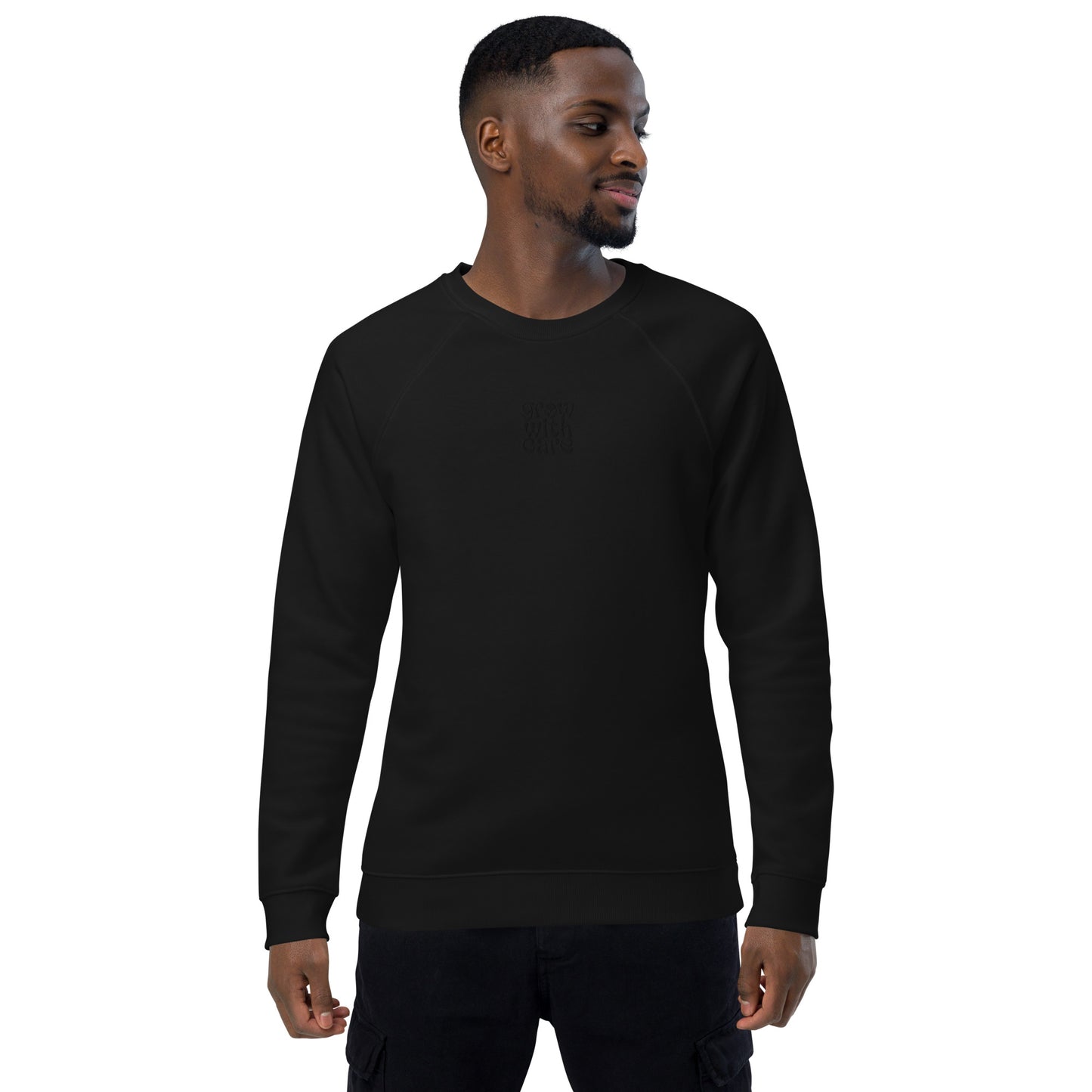 Eco-Friendly Owl Clothing Embroidered Unisex Organic Raglan Sweatshirt "Grow With Care" Dudeily