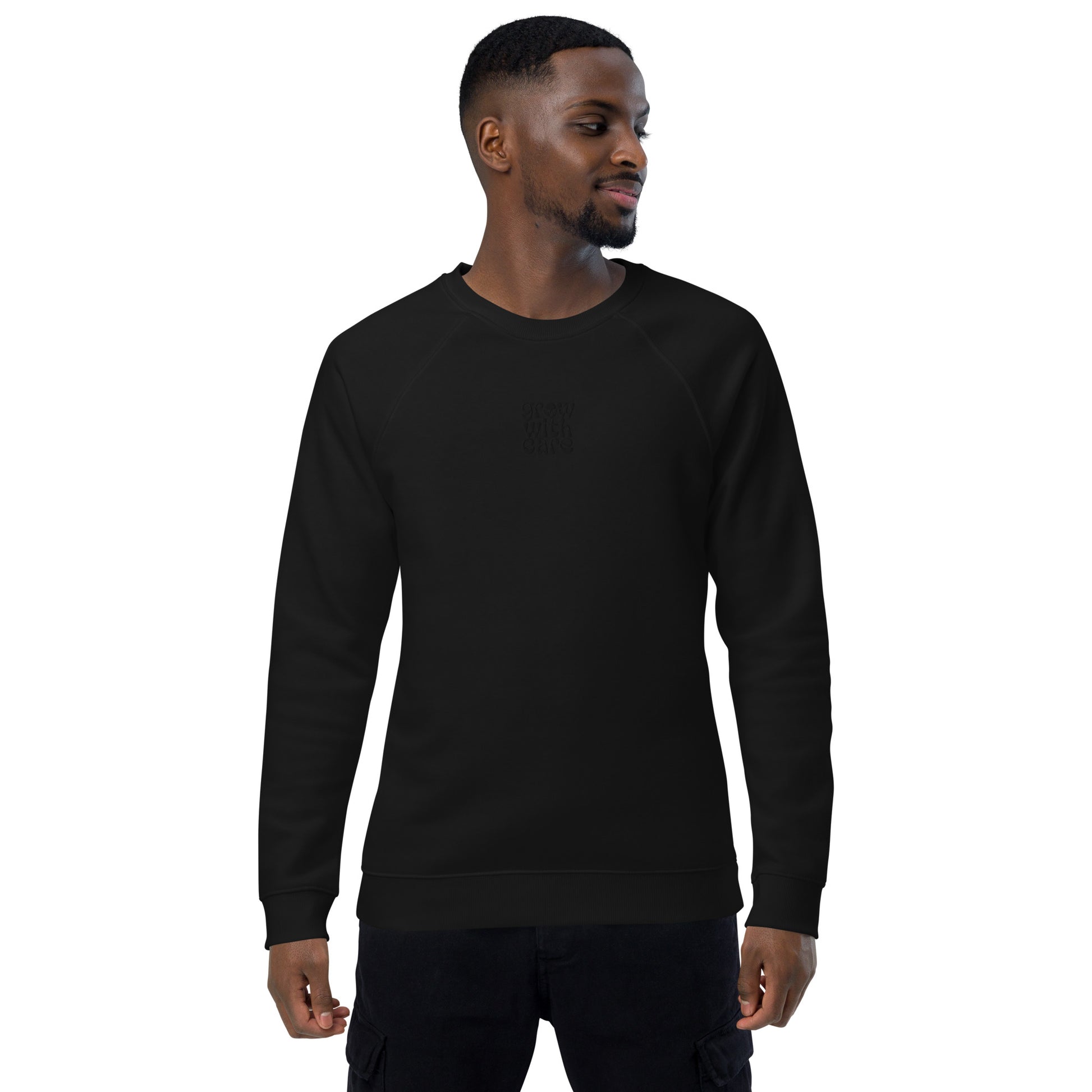 Eco-Friendly Owl Clothing Embroidered Unisex Organic Raglan Sweatshirt "Grow With Care" Dudeily