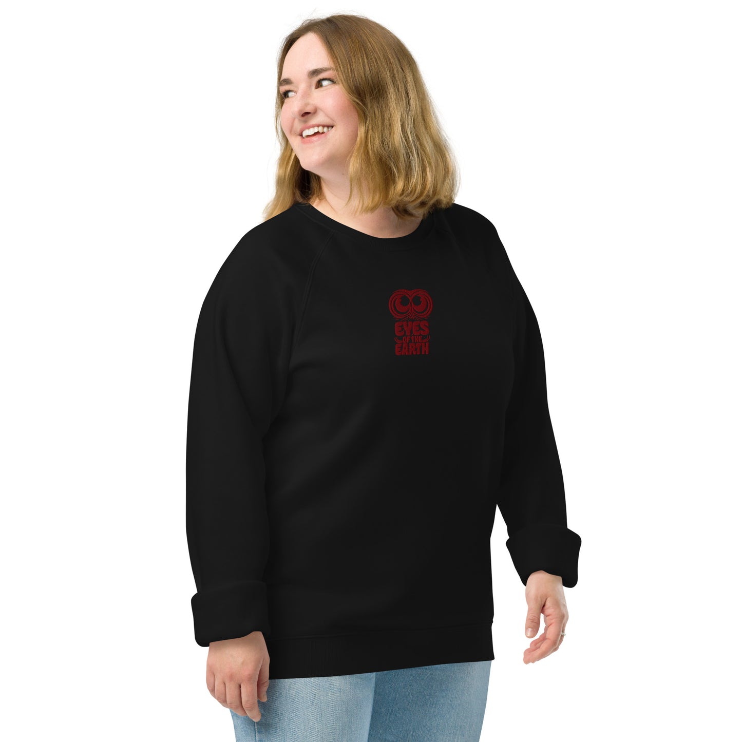 Owl Unisex Organic Raglan Sweatshirt: 'Eyes of the Earth' in Fall | Sustainable Fashion USA Dudeily