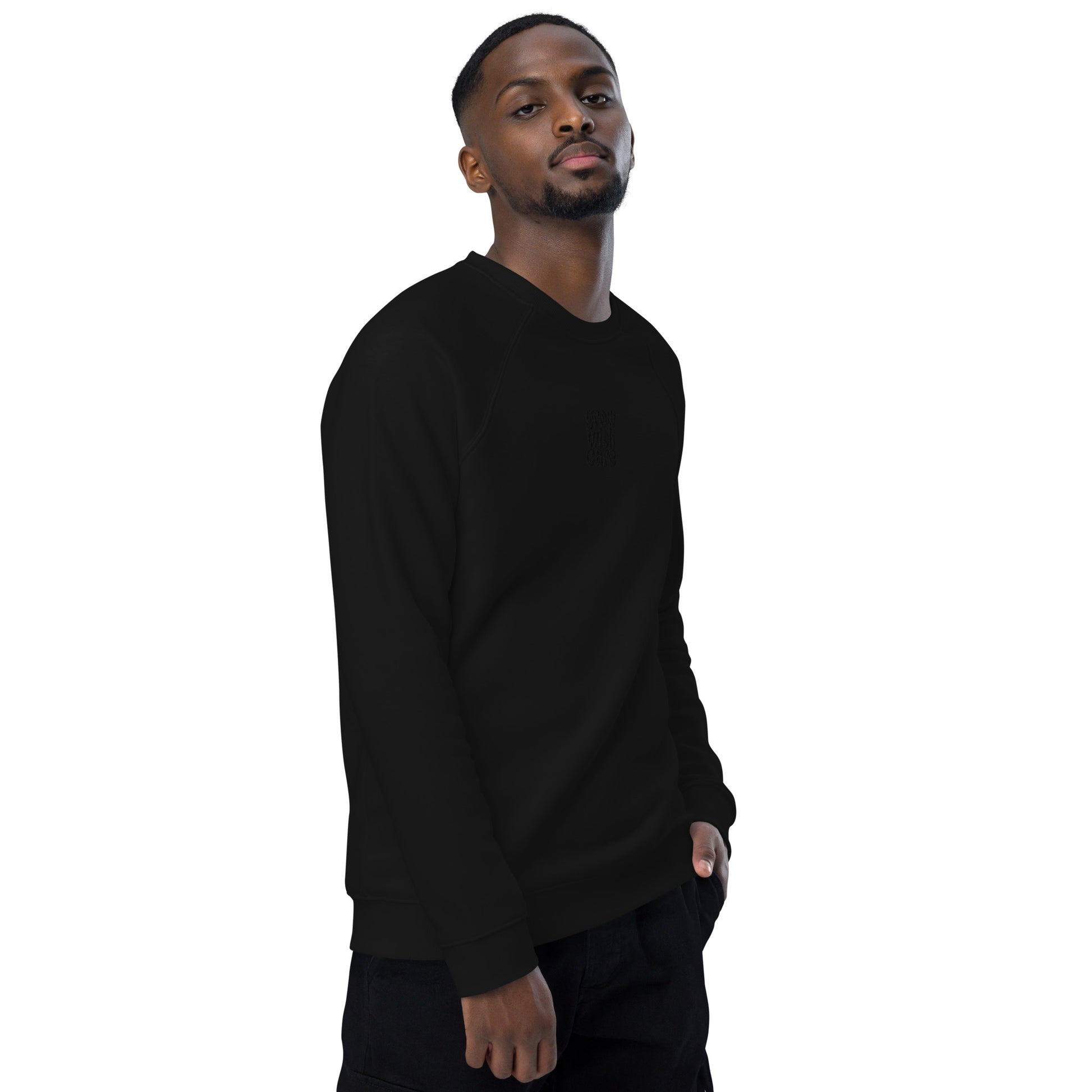 Eco-Friendly Owl Clothing Embroidered Unisex Organic Raglan Sweatshirt "Grow With Care" Dudeily