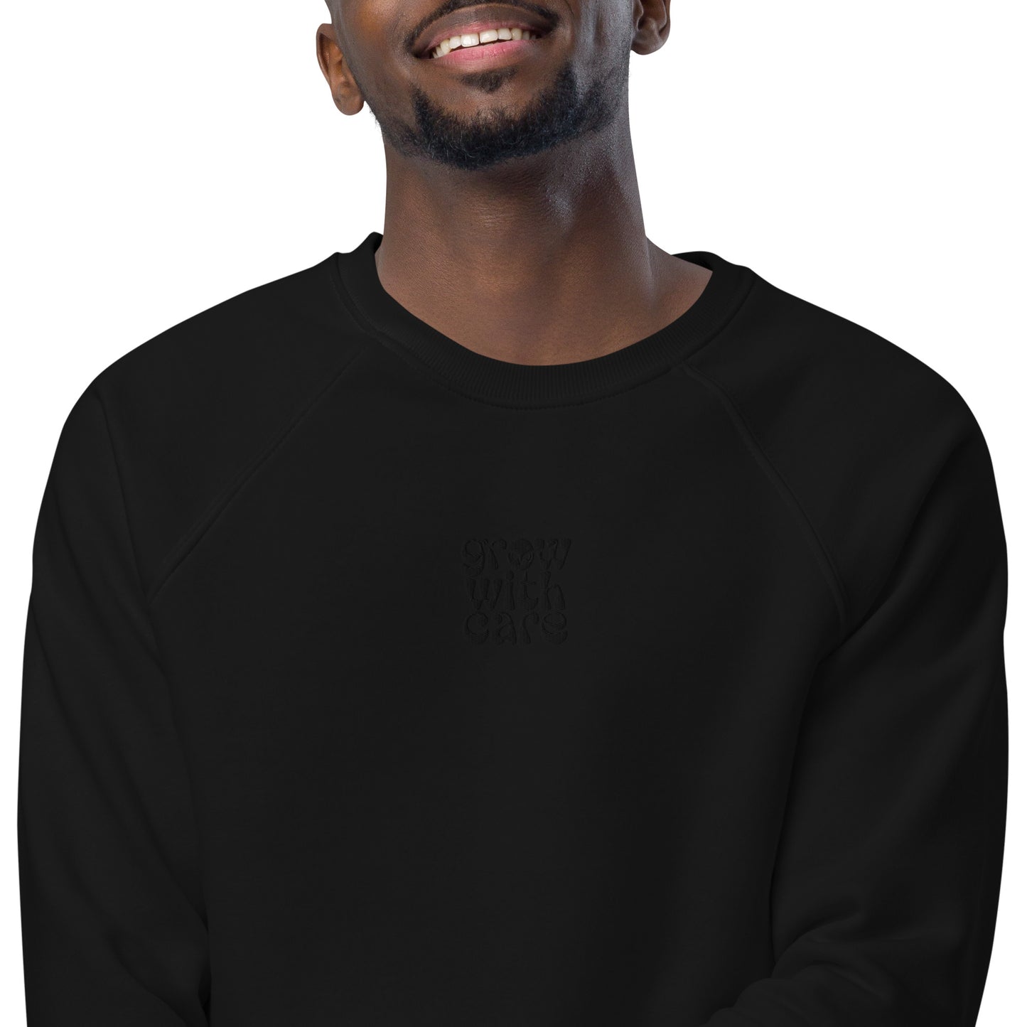 Eco-Friendly Owl Clothing Embroidered Unisex Organic Raglan Sweatshirt "Grow With Care" Dudeily