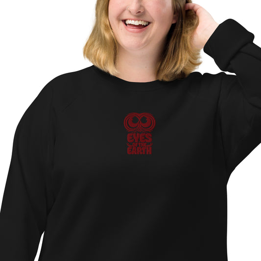 Owl Unisex Organic Raglan Sweatshirt: 'Eyes of the Earth' in Fall | Sustainable Fashion USA Black Dudeily