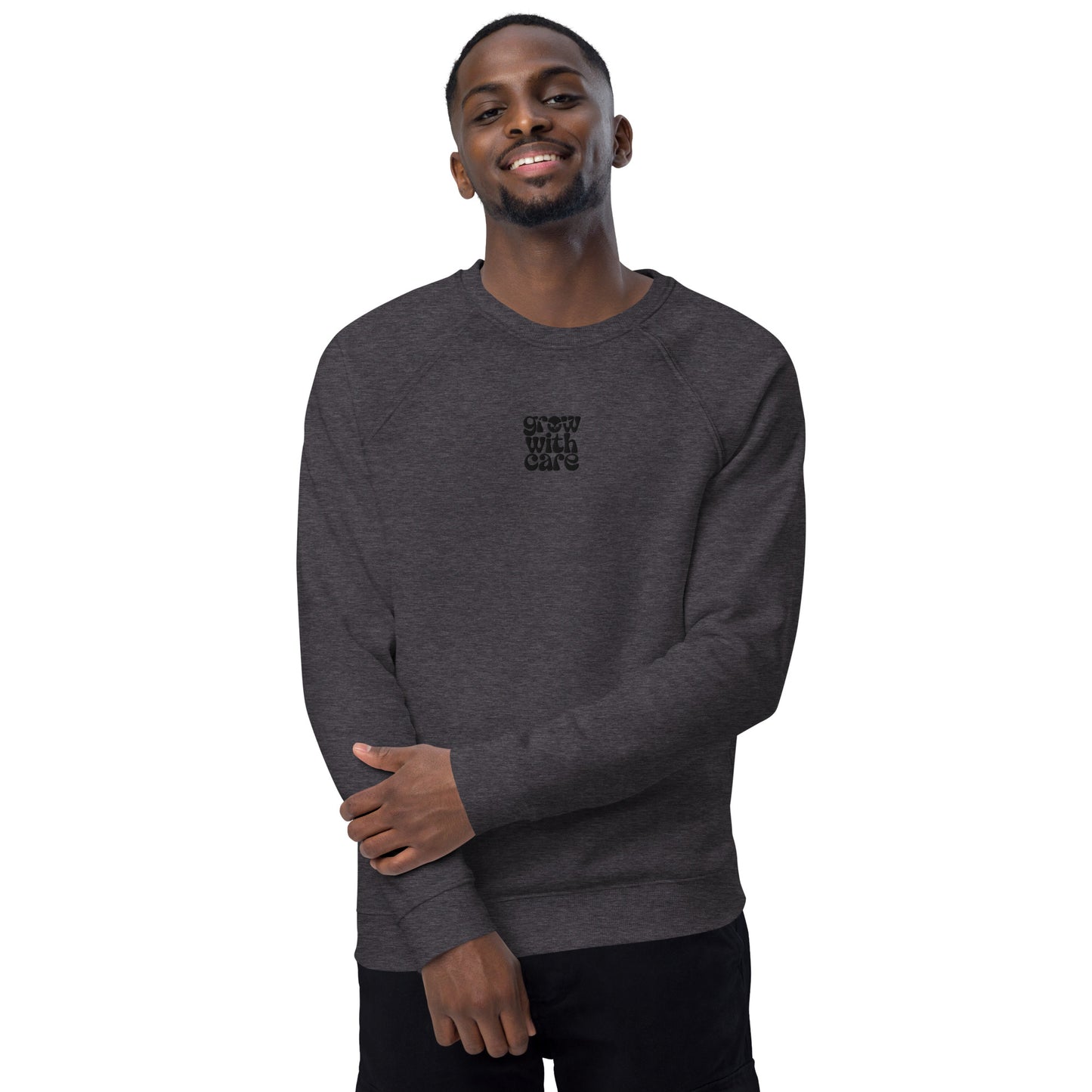 Eco-Friendly Owl Clothing Embroidered Unisex Organic Raglan Sweatshirt "Grow With Care" Dudeily