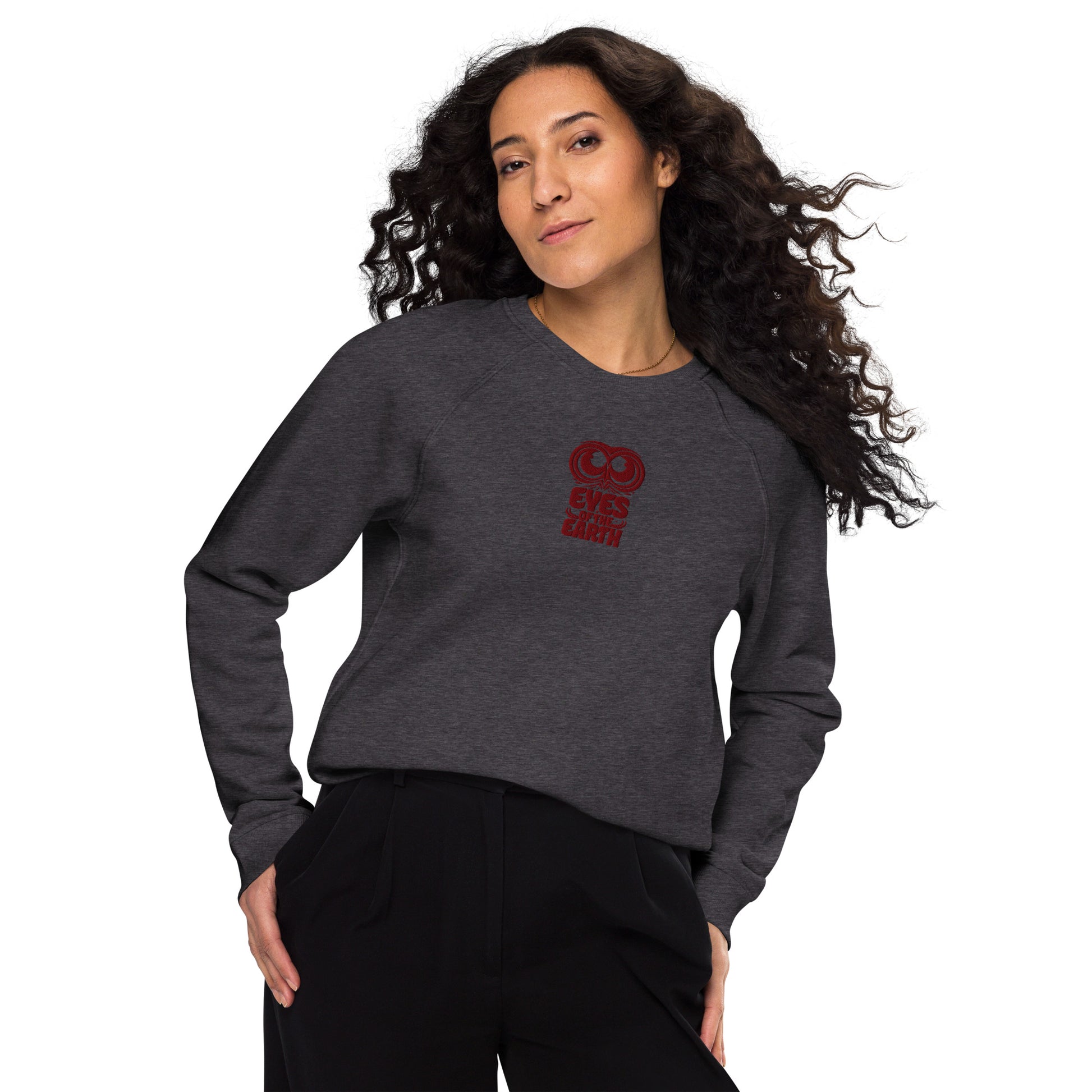 Owl Unisex Organic Raglan Sweatshirt: 'Eyes of the Earth' in Fall | Sustainable Fashion USA Dudeily