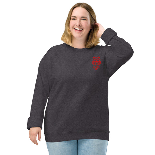 Owl Unisex Organic Raglan Sweatshirt: 'Stay Cozy Hoot Loud' in Fall | sustainable fashion USA Charcoal Melange Dudeily