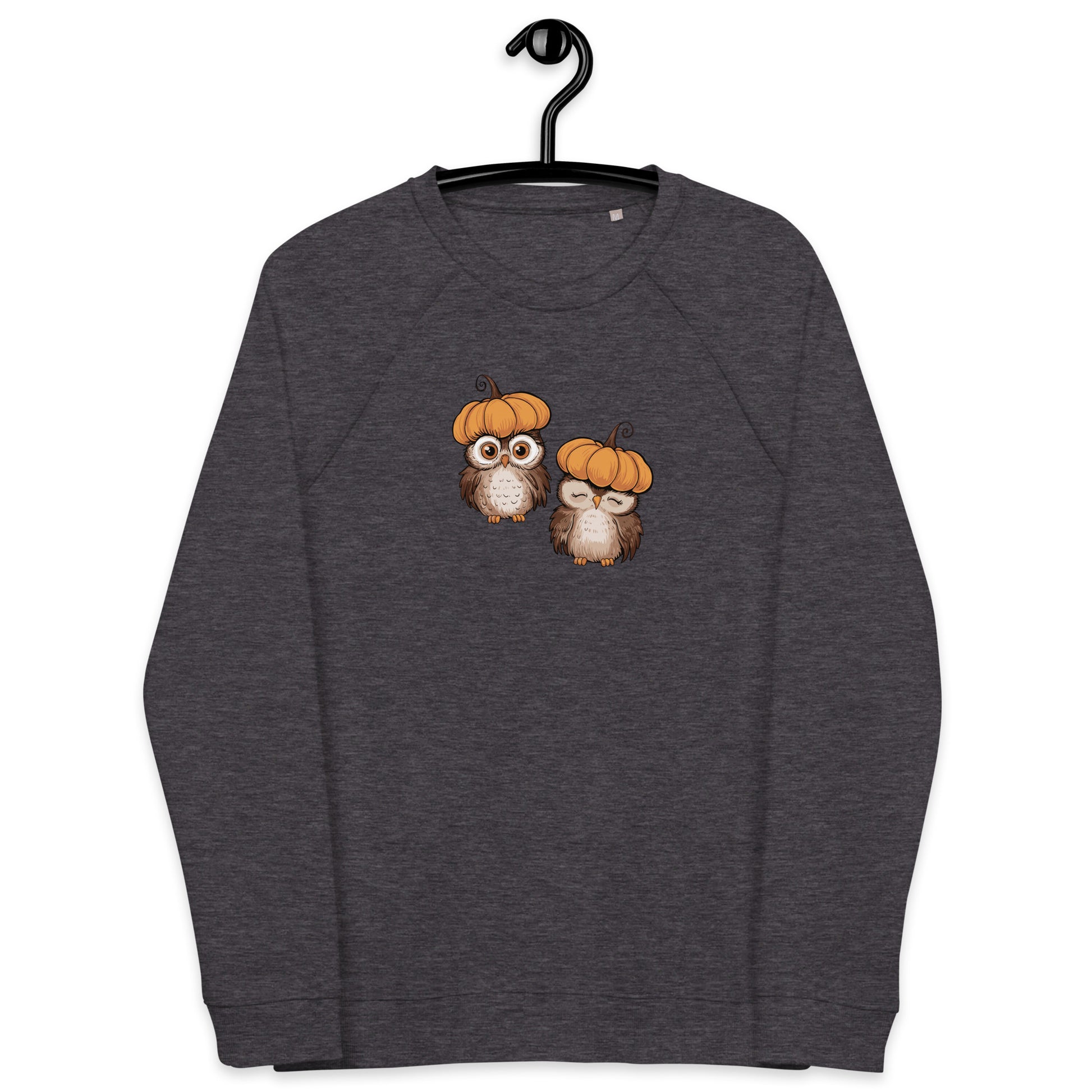 Unisex Organic Raglan Sweatshirt: Halloween Owl Eco-Friendly USA Dudeily