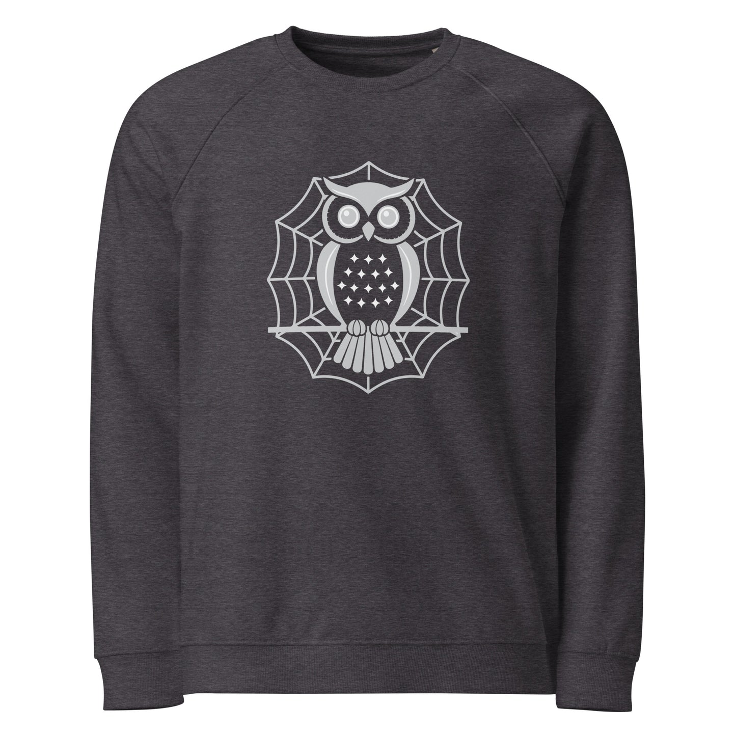 Unisex Organic Raglan Sweatshirt: Halloween Owl Eco-Friendly USA Dudeily