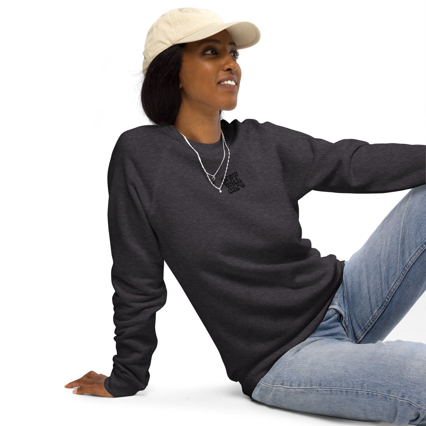 Eco-Friendly Owl Clothing Embroidered Unisex Organic Raglan Sweatshirt "Grow With Care" Dudeily